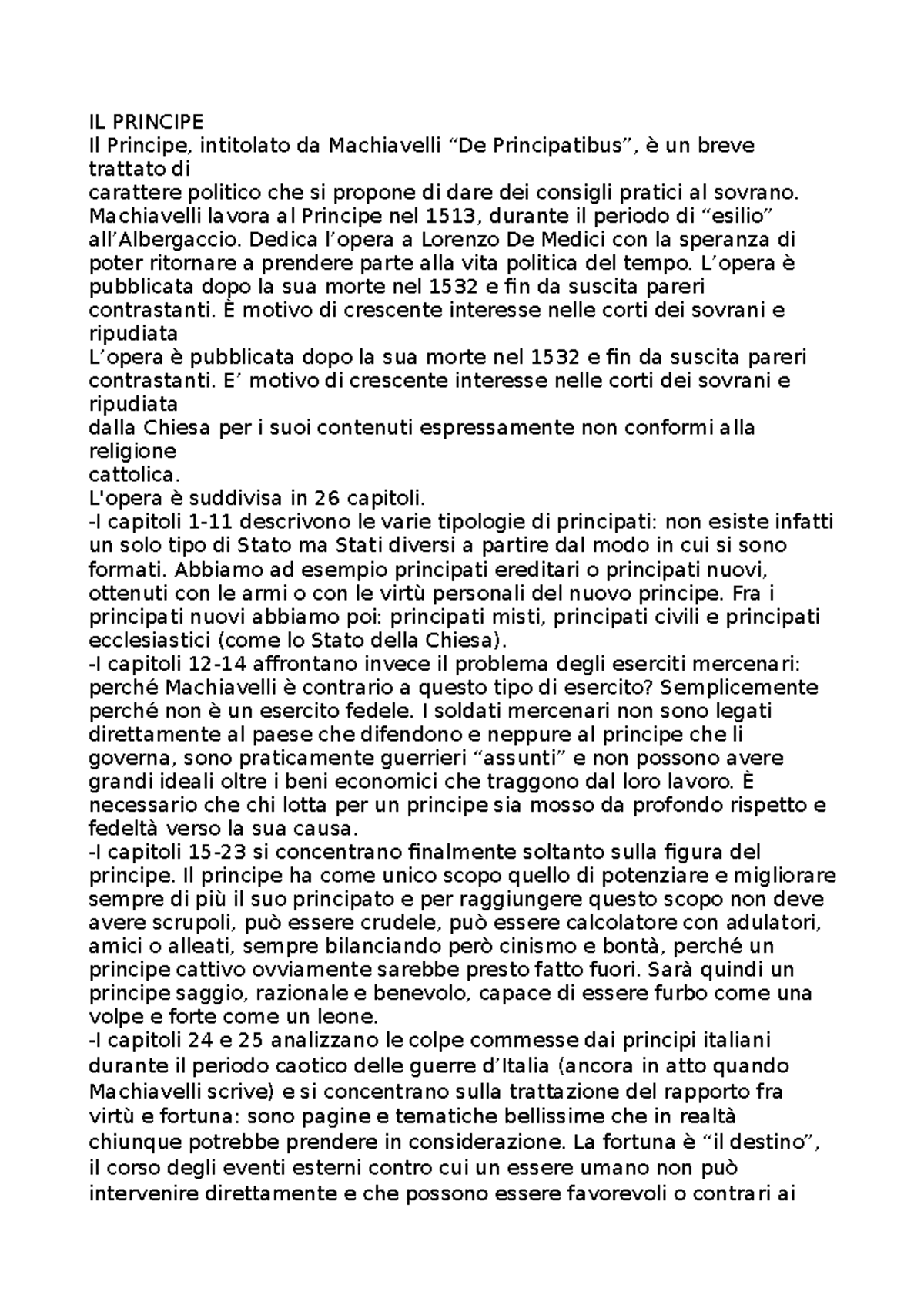 IL Principe - IL PRINCIPE Il Principe, intitolato da Machiavelli "De ...