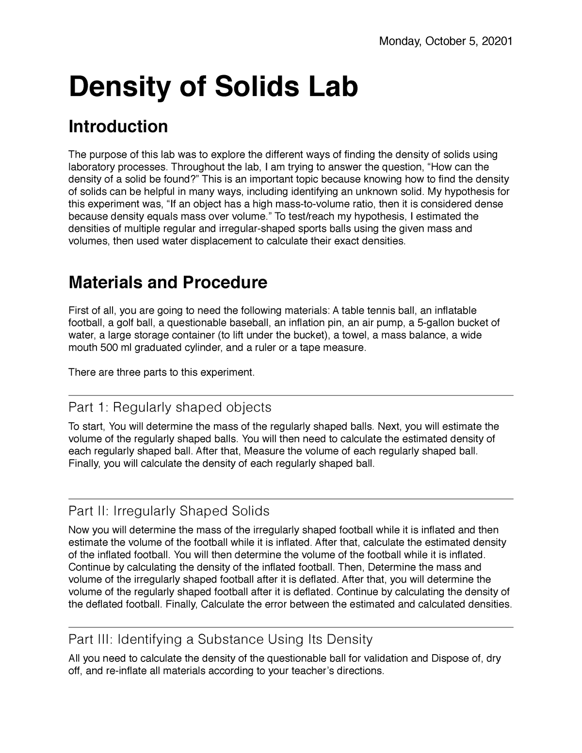 lab density of solids assignment lab report quizlet