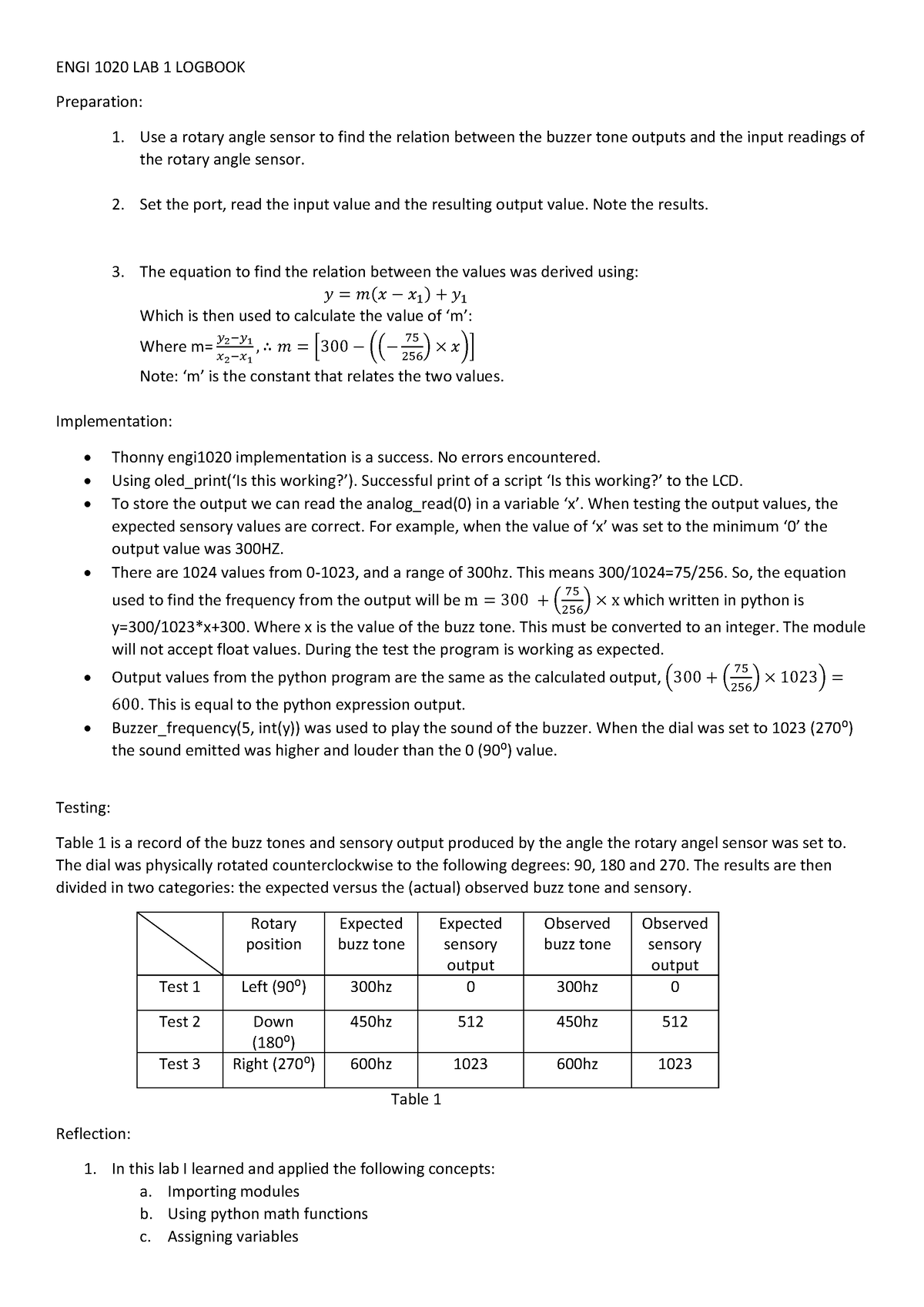 ENGI 1020 LAB Logbook - ENGI 1020 LAB 1 LOGBOOK Preparation: Use a ...