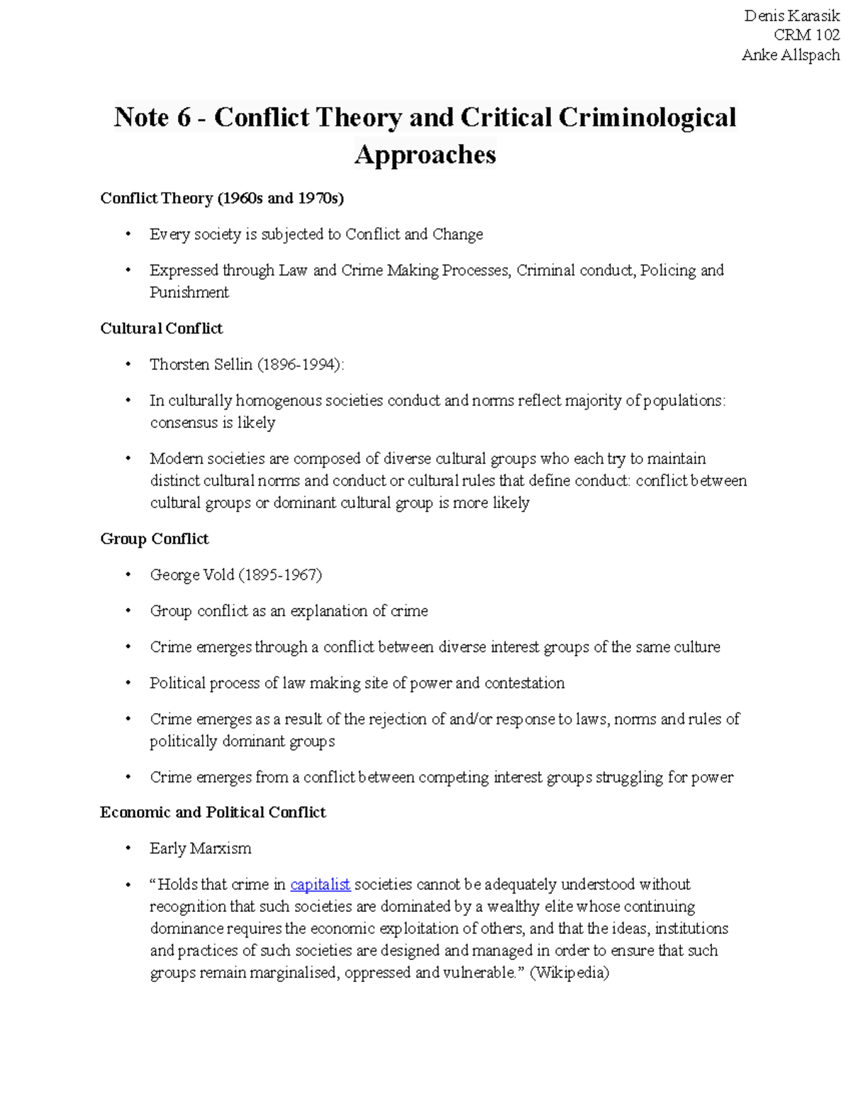 Note 6 - Conflict Theory and Critical Criminological Approaches - the ...