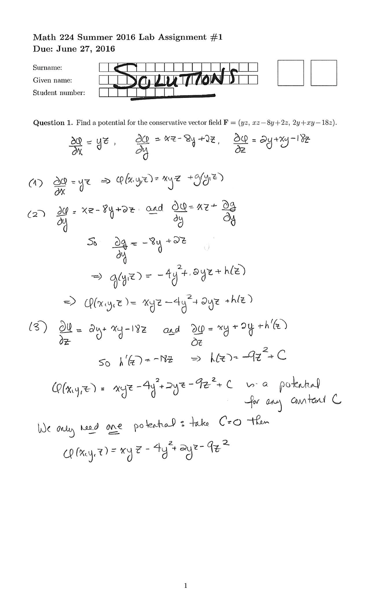 Lab1 solutions 224 - Math 224 Summer 2016 Lab Assignment #1 Due: June ...