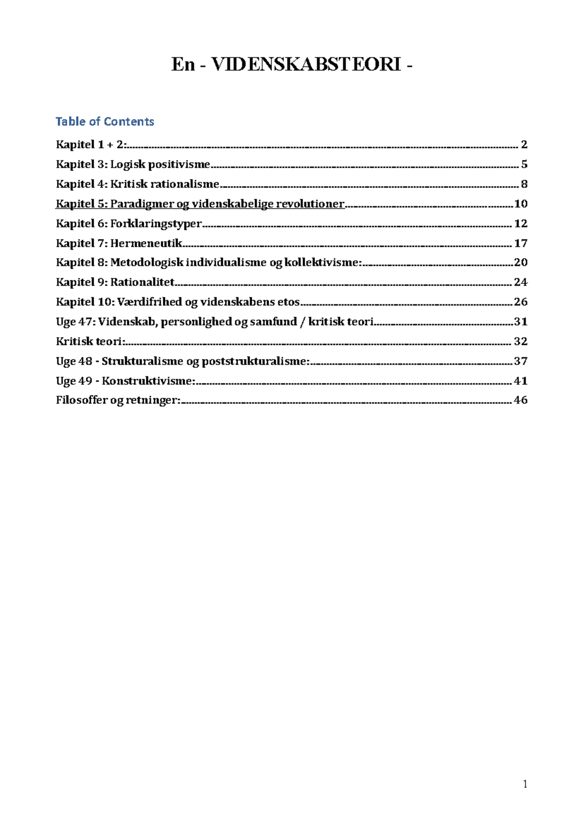 Gudenoterne - Foredragsnotater 1-10 - En - VIDENSKABSTEORI Table Of ...