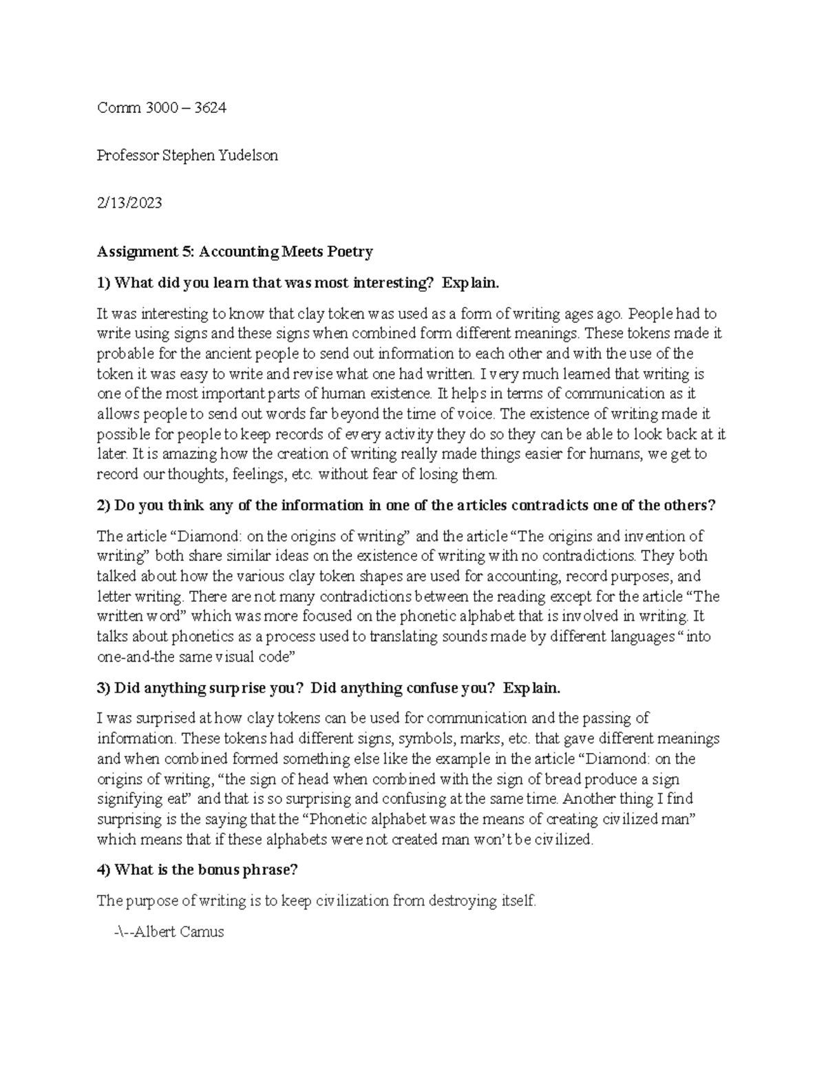 Assignment 3000 Comm 3000 3624 Professor Stephen Yudelson 2