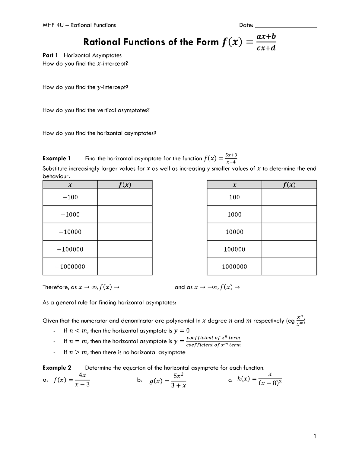 Lesson 3 Rational Functions Rational Functions Of The Form 𝒇 𝒙 𝒂𝒙 𝒃 𝒄𝒙 𝒅 Part 1