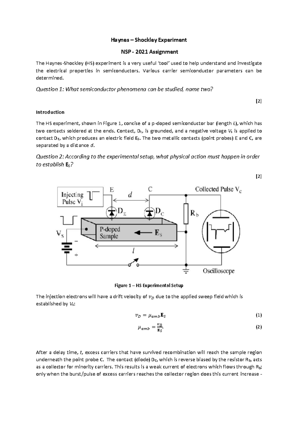 HS Assignment NSP Version 2021 - Haynes – Shockley Experiment NSP ...