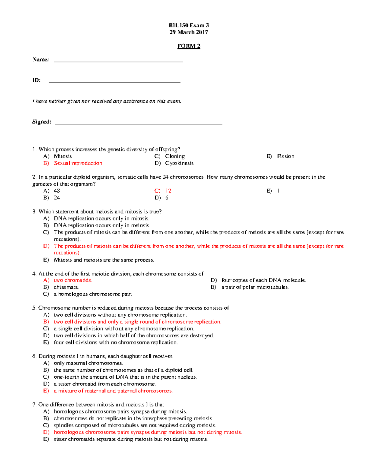 BIL150 Mallary F17 T3 - Practice Test - BIL150 Exam 3 29 March 2017 ...