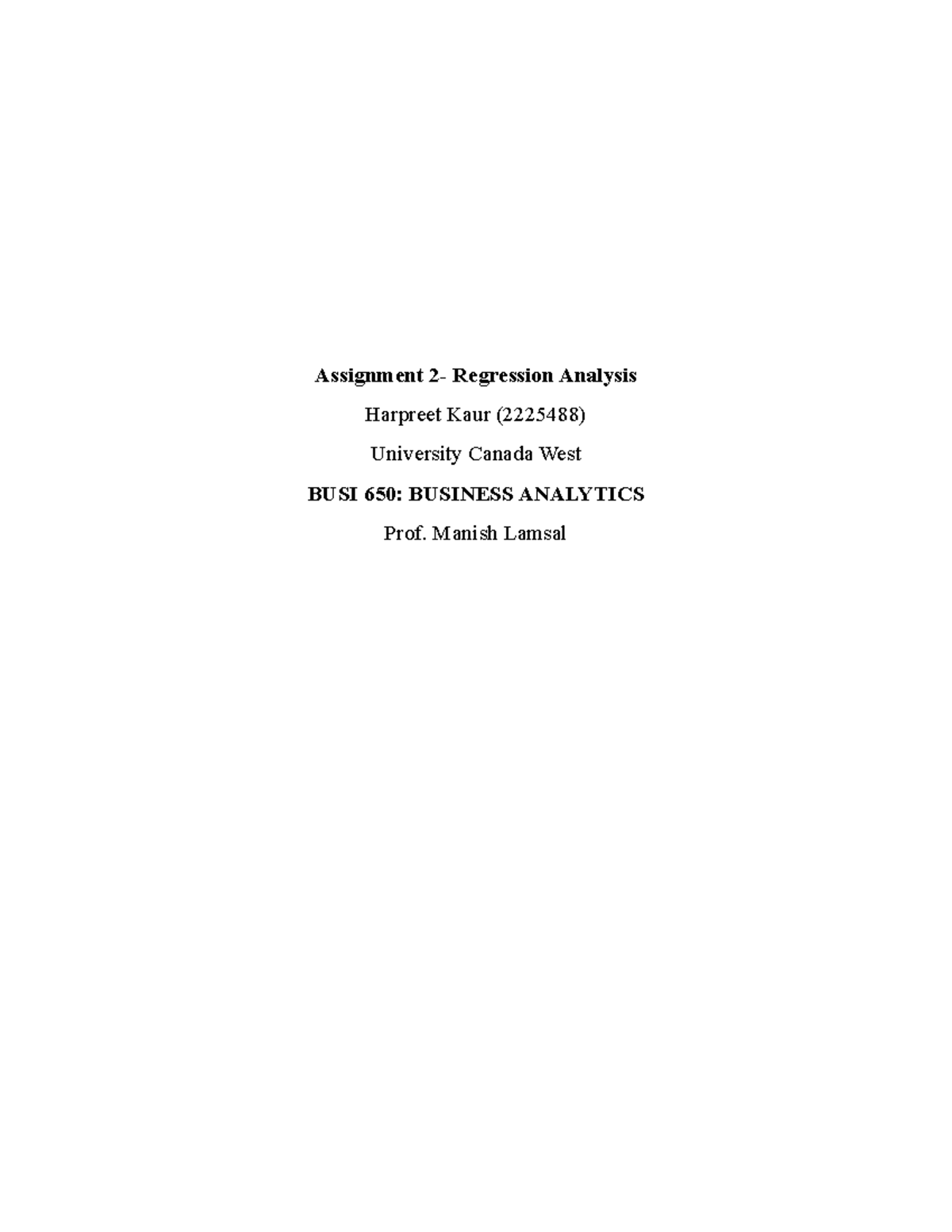 Assignment 2 - Individual assignmnet - Assignment 2- Regression ...