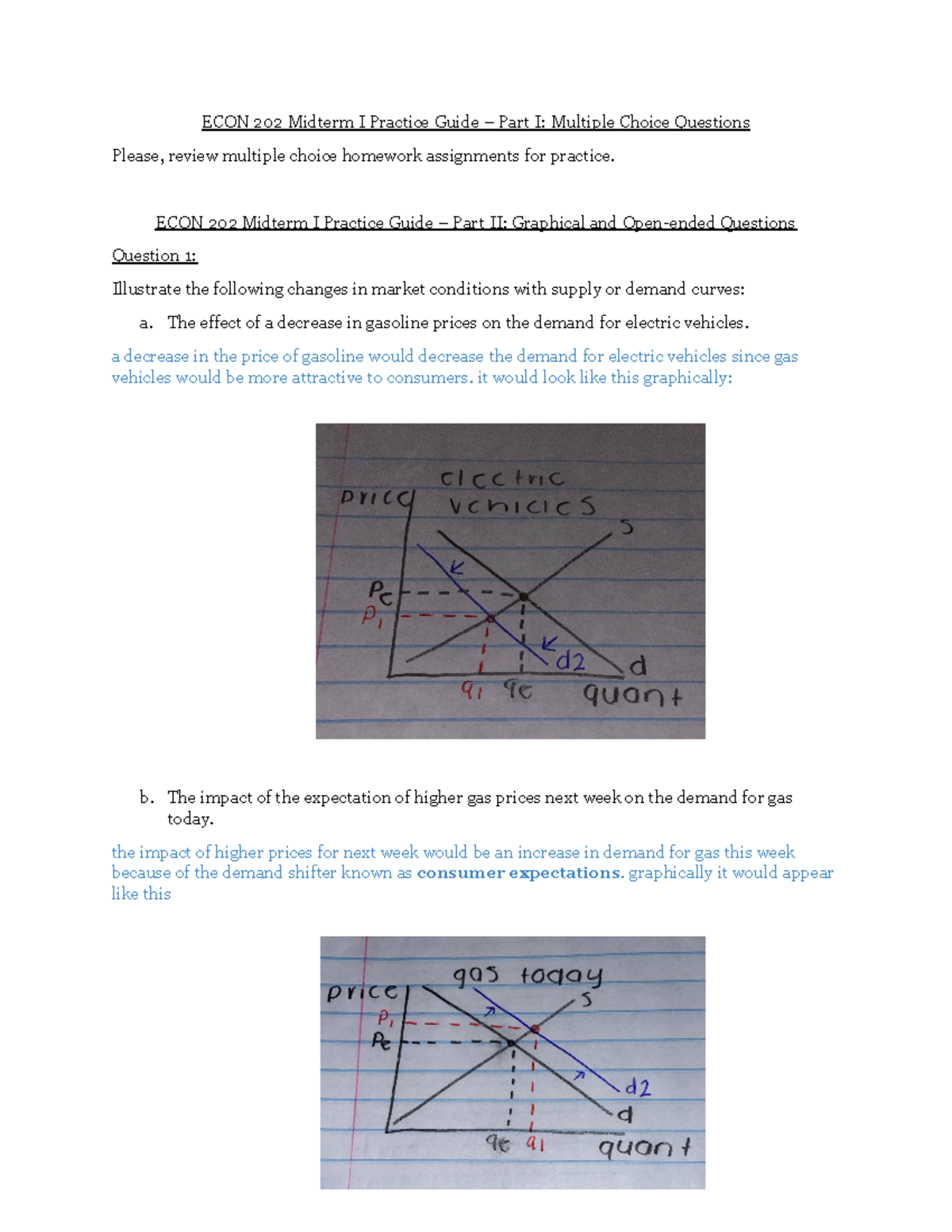 ECON 202 Midterm I Practice Guide: Multiple Choice And Graphical ...