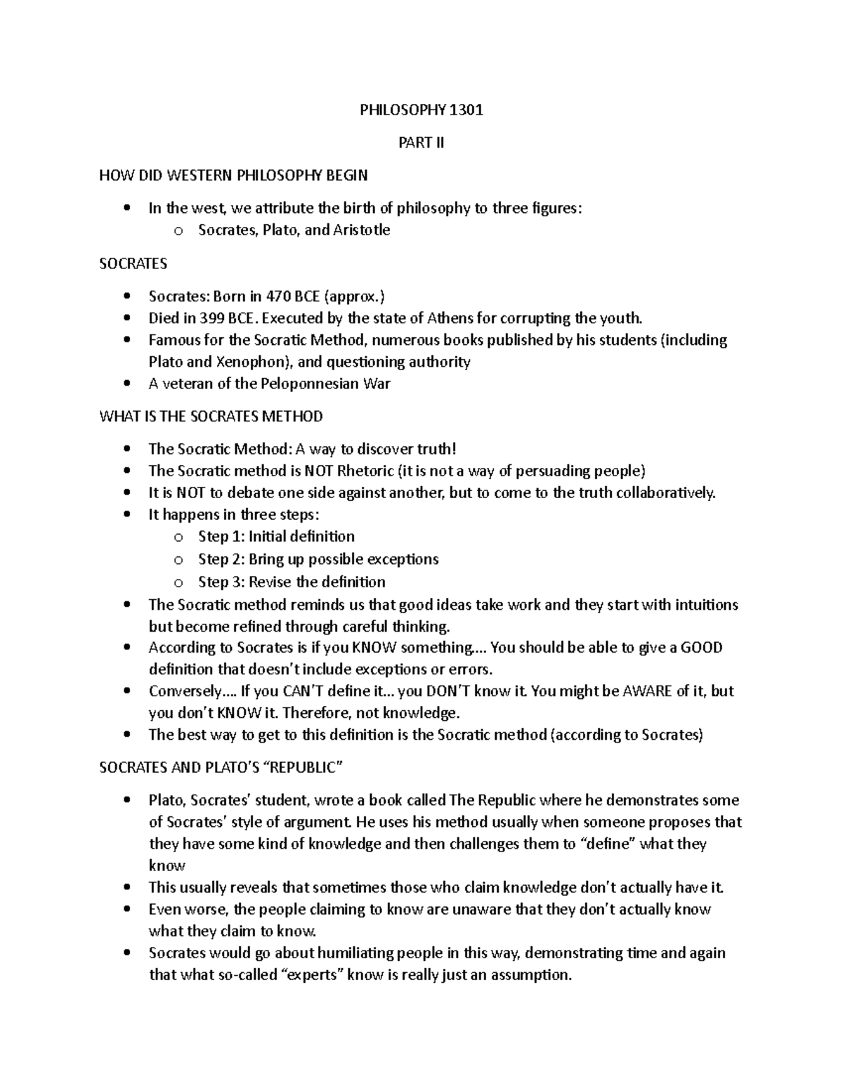 Intro TO PHIL PART II - use as reference! - PHILOSOPHY 1301 PART II HOW