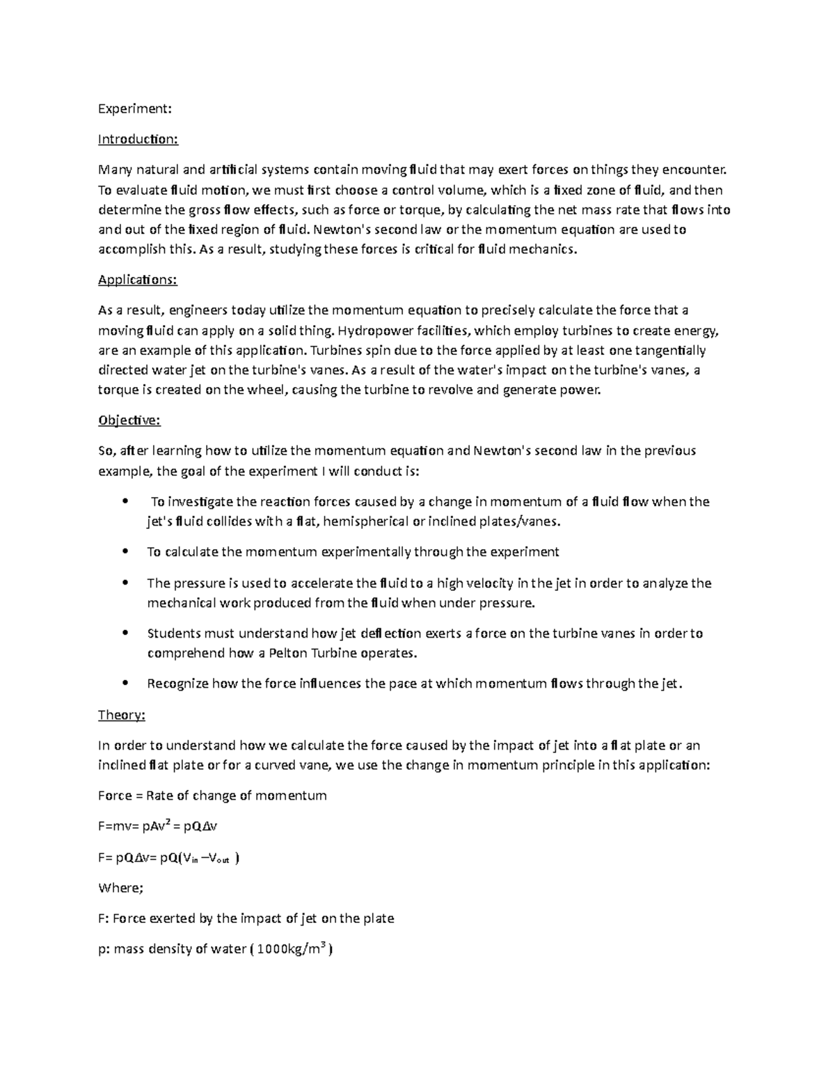 Impact of jet - here is my water imapct jet experiment note ...