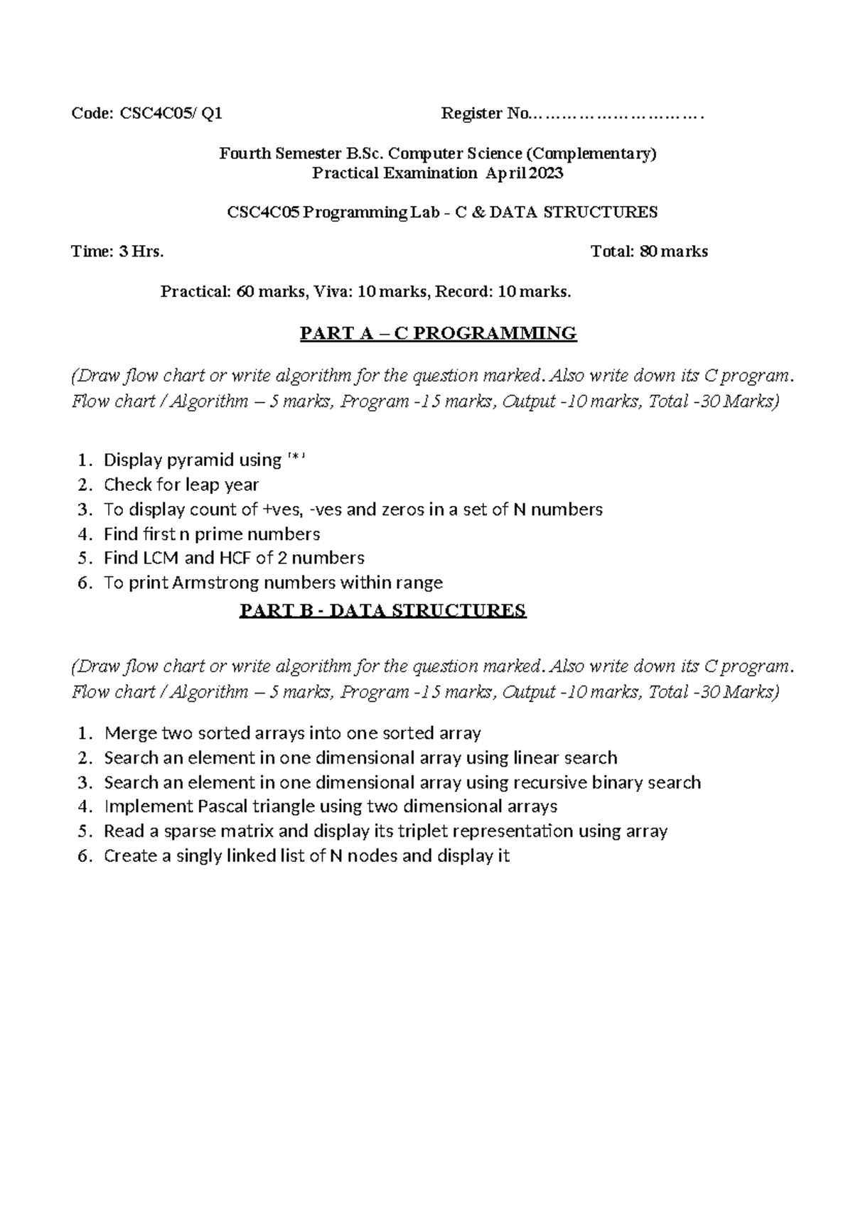 CS4C05 QP - 1 - Useful for exam - Code: CSC4C05/ Q1 Register No