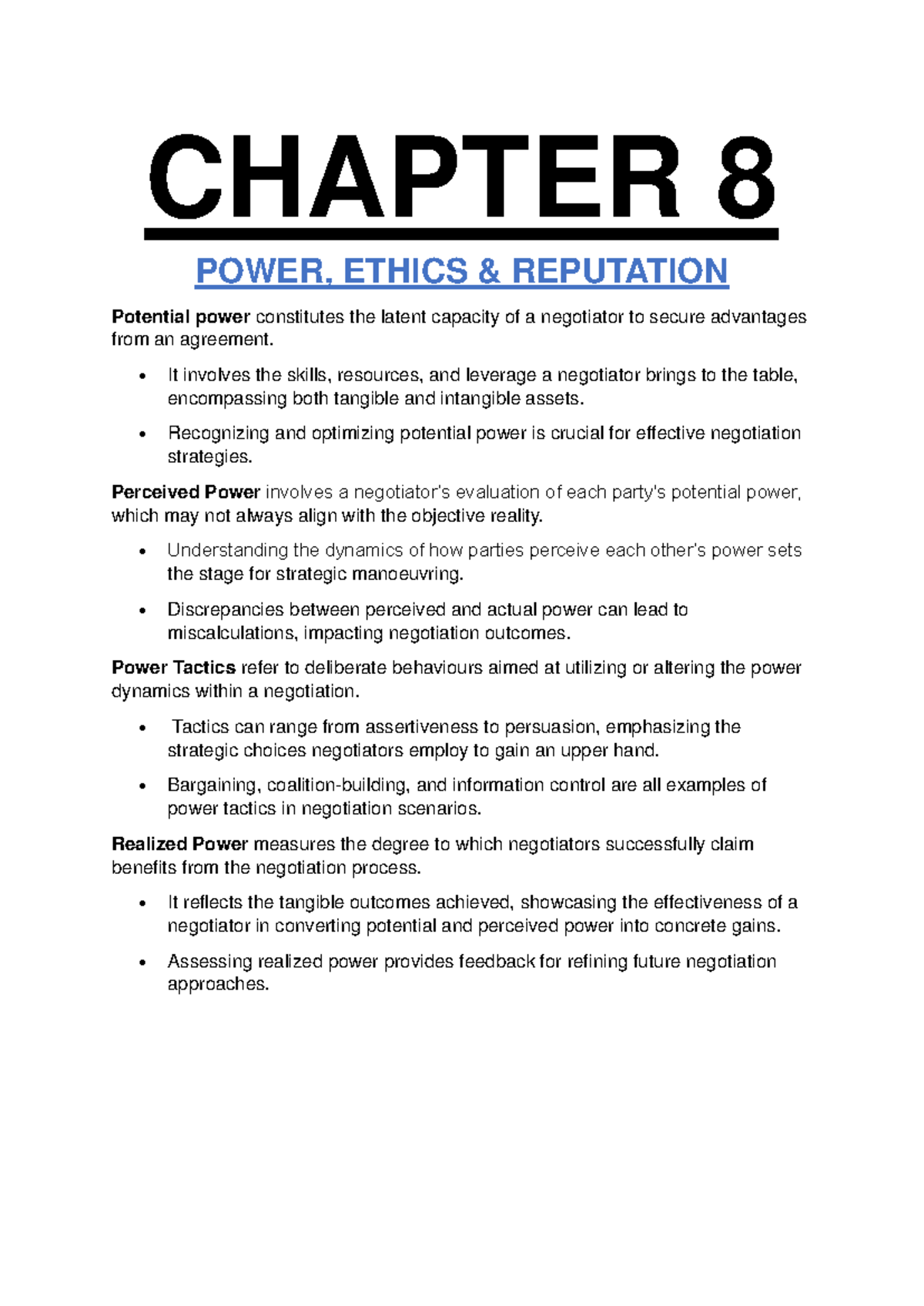 OBS 220 Chapter 8 Power, Ethics & Reputation - CHAPTER 8 POWER, ETHICS ...
