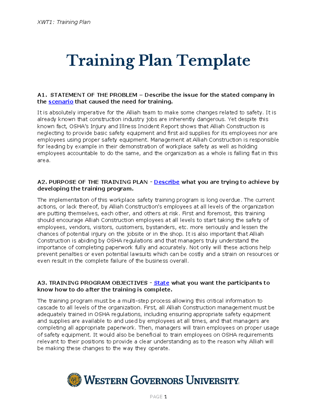 PASS C235 Task 1 Training & Development - XWT1: Training Plan Training ...