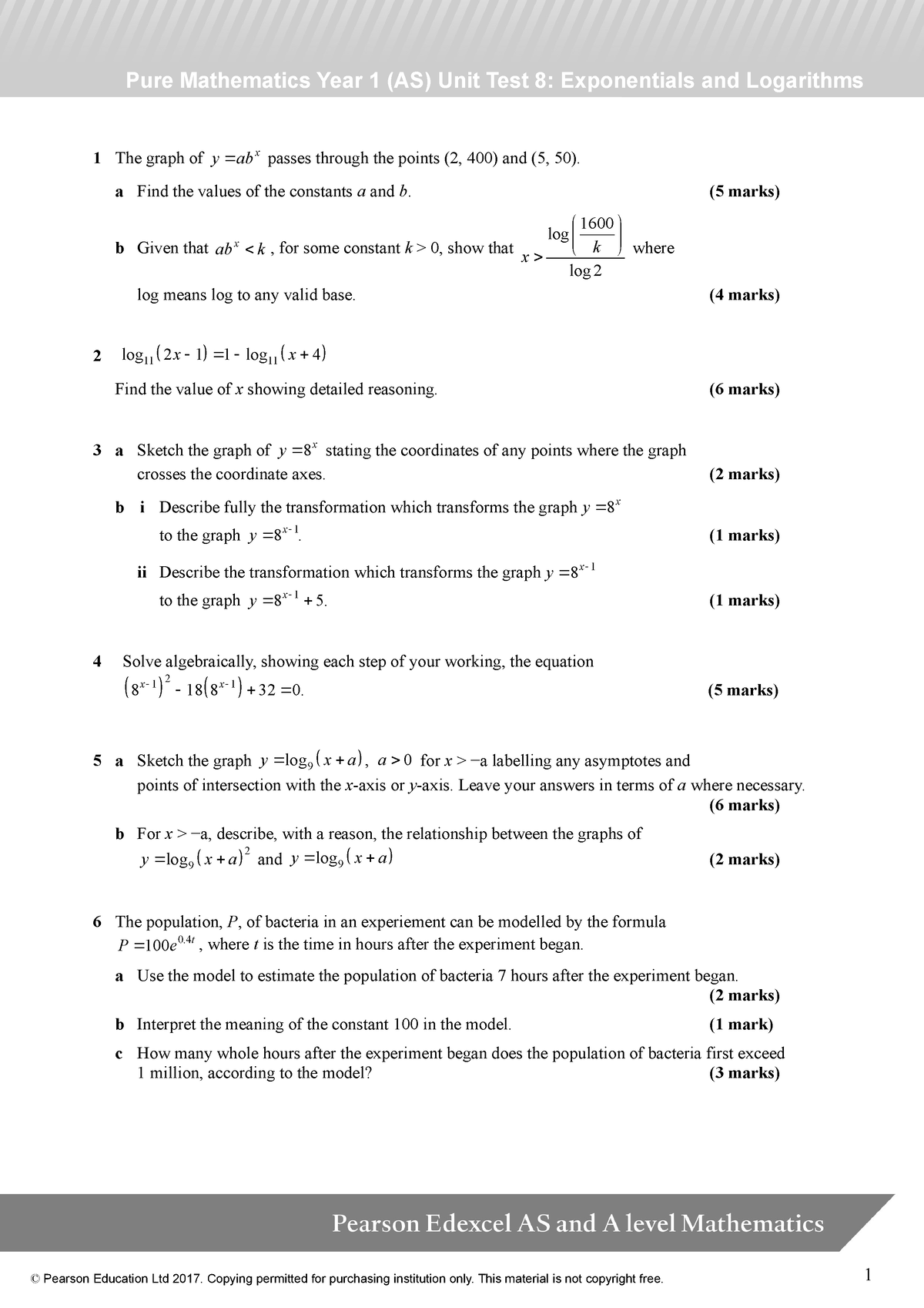 as-maths-pure-unit-8-test-exponentials-and-logarithms-pure