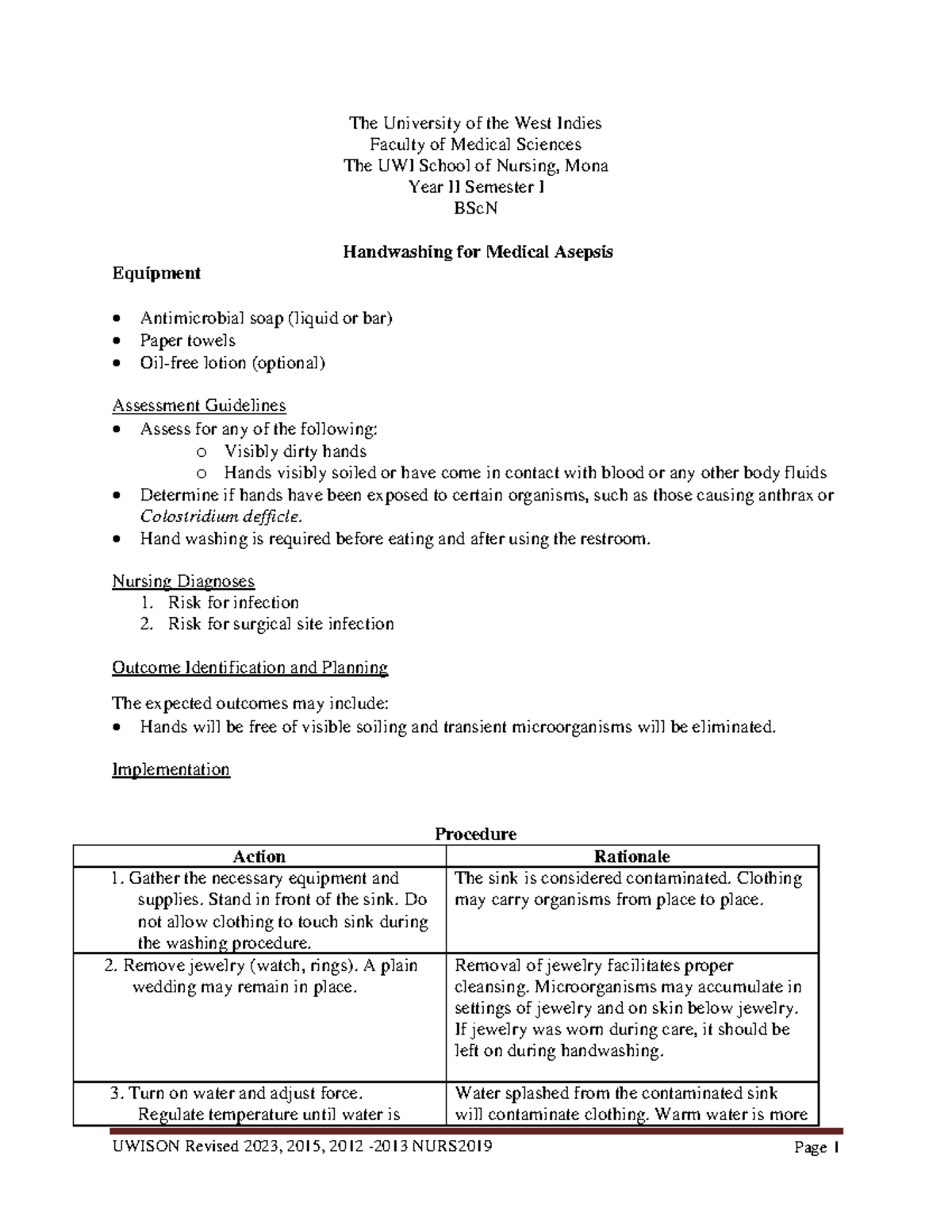 2023 Revised Handwashing for Medical Asepsis - UWISON Revised 20 23 ...