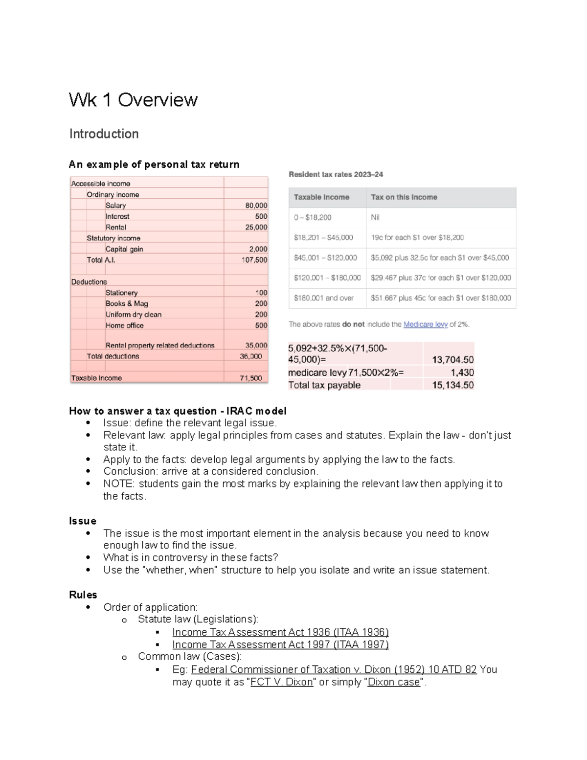CLAW3201 wk1 - lec notes - Wk 1 Overview Introduction An example of ...