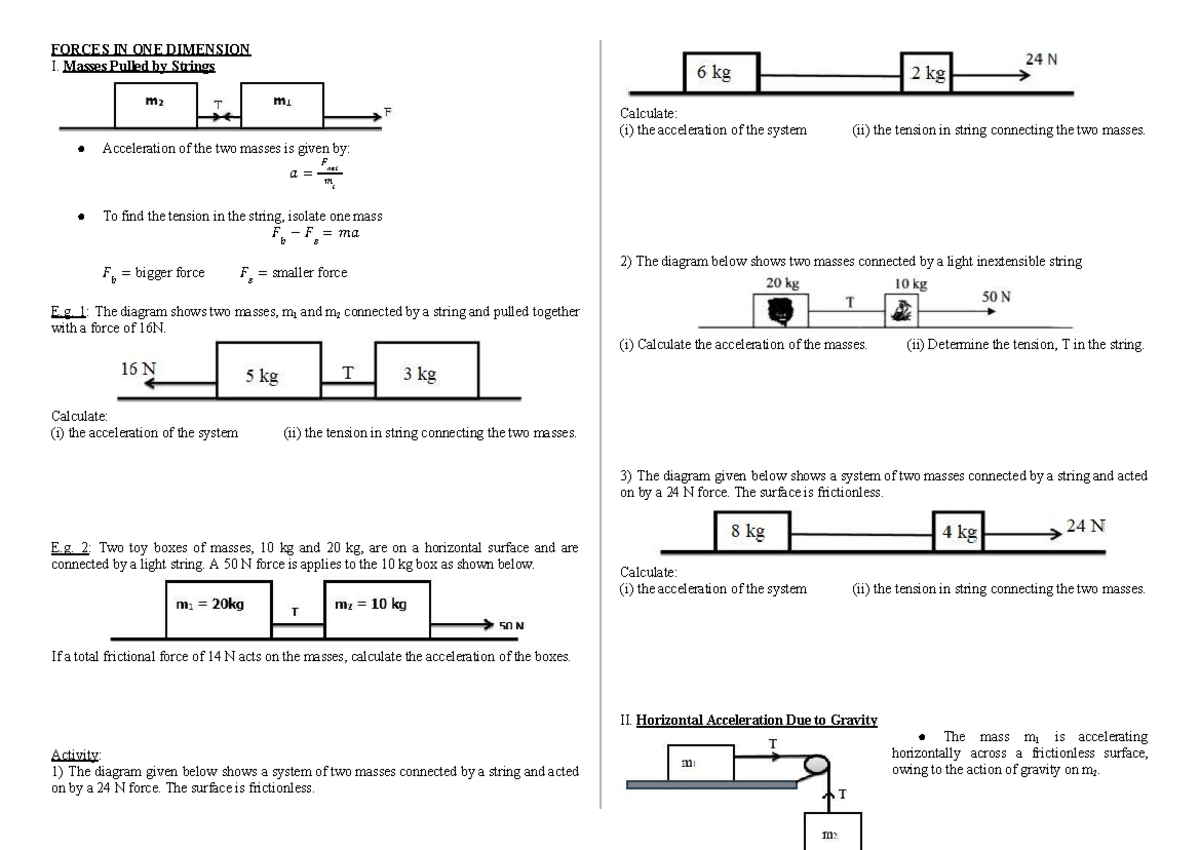 1.4 Forces - Physics worksheet - FORCES IN ONE DIMENSION I. Masses ...