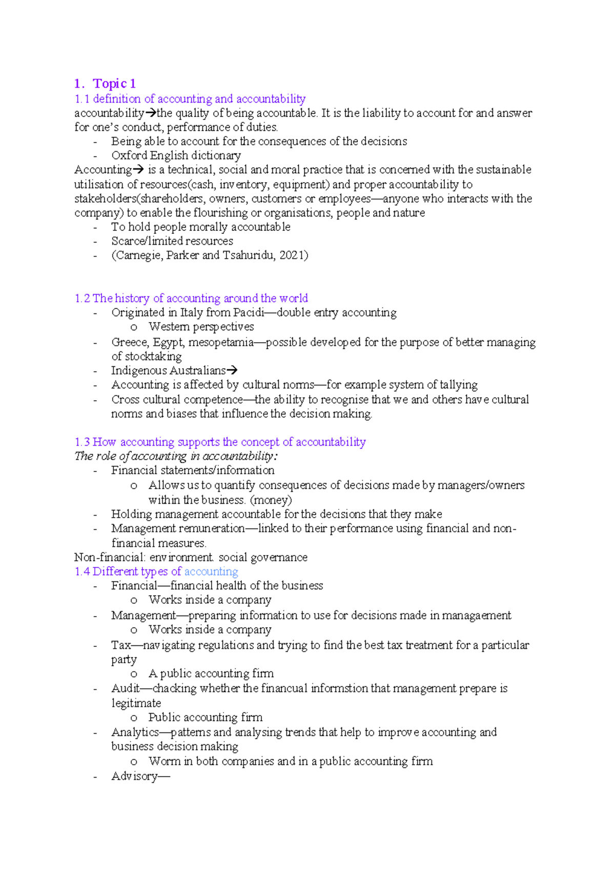 AAA Notes - 1. Topic 1 1 definition of accounting and accountability ...