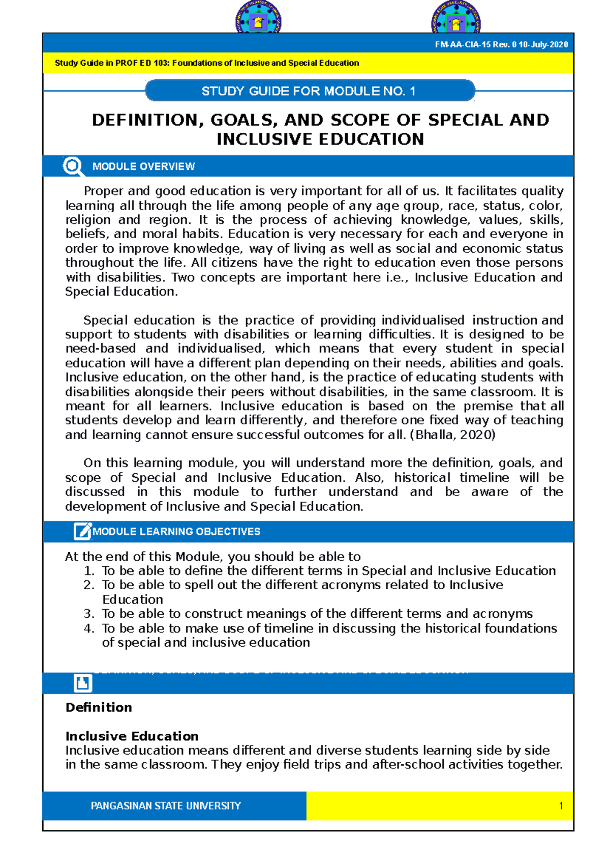 Definition Goals And Scope Of Special And Inclusive Education