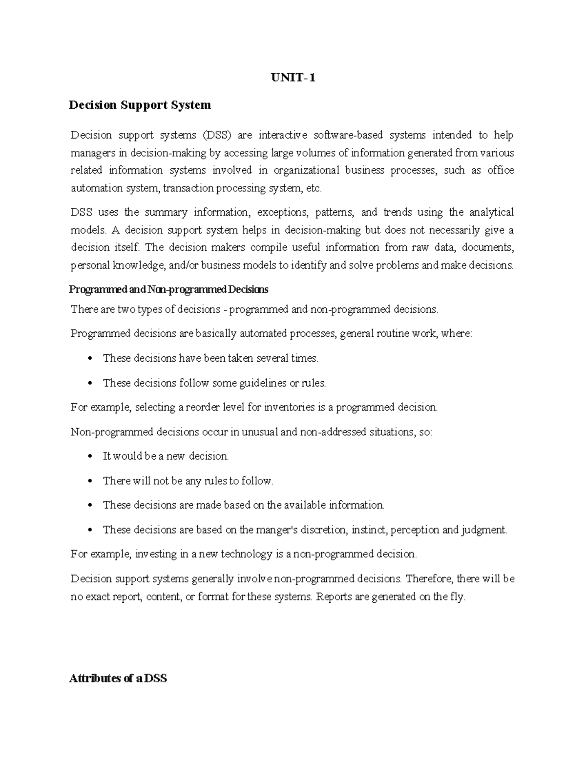 knowledge managment - UNIT- Decision Support System Decision support ...