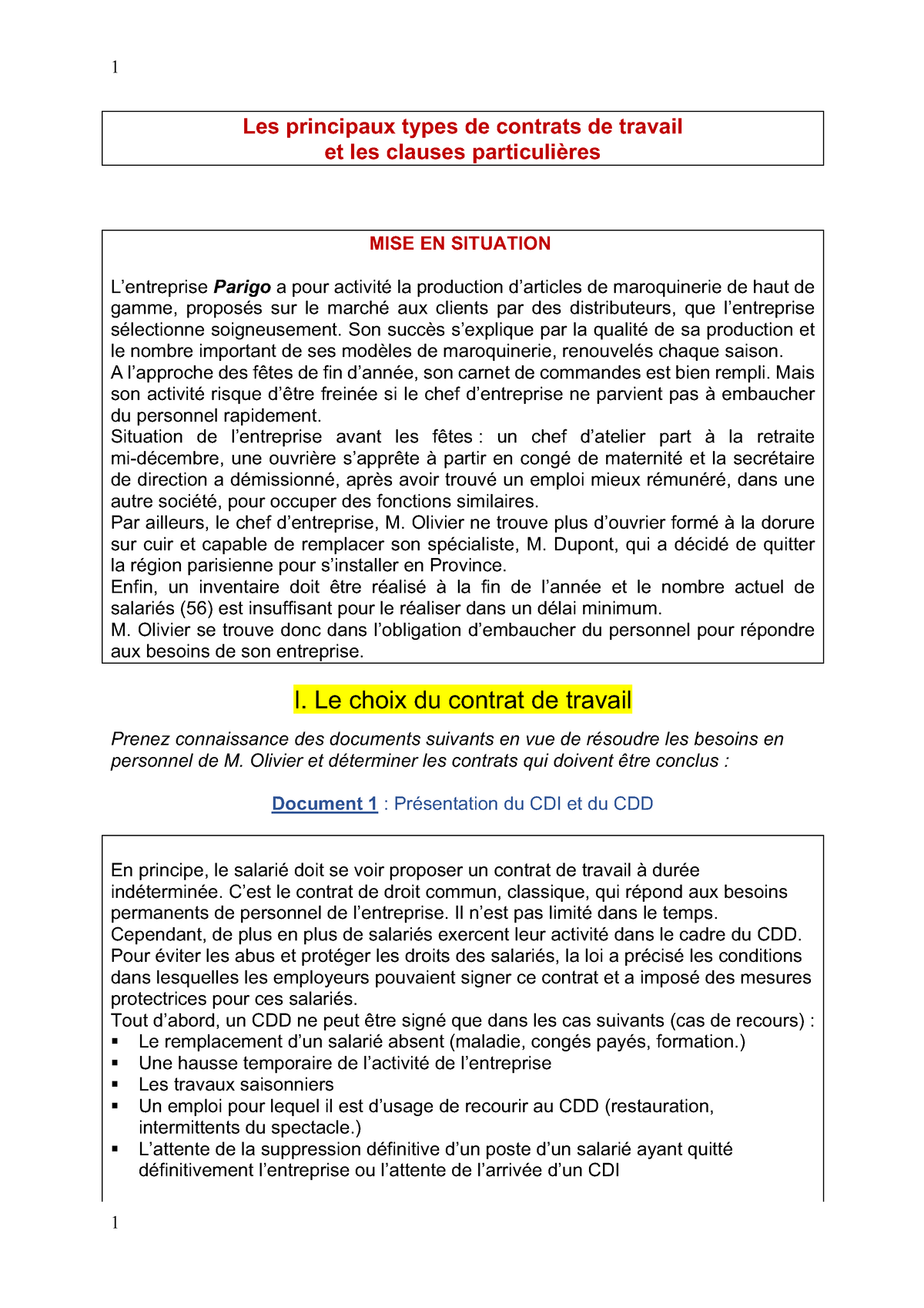 Types De Contrats De Travail Et Clauses Particulières - Les Principaux ...