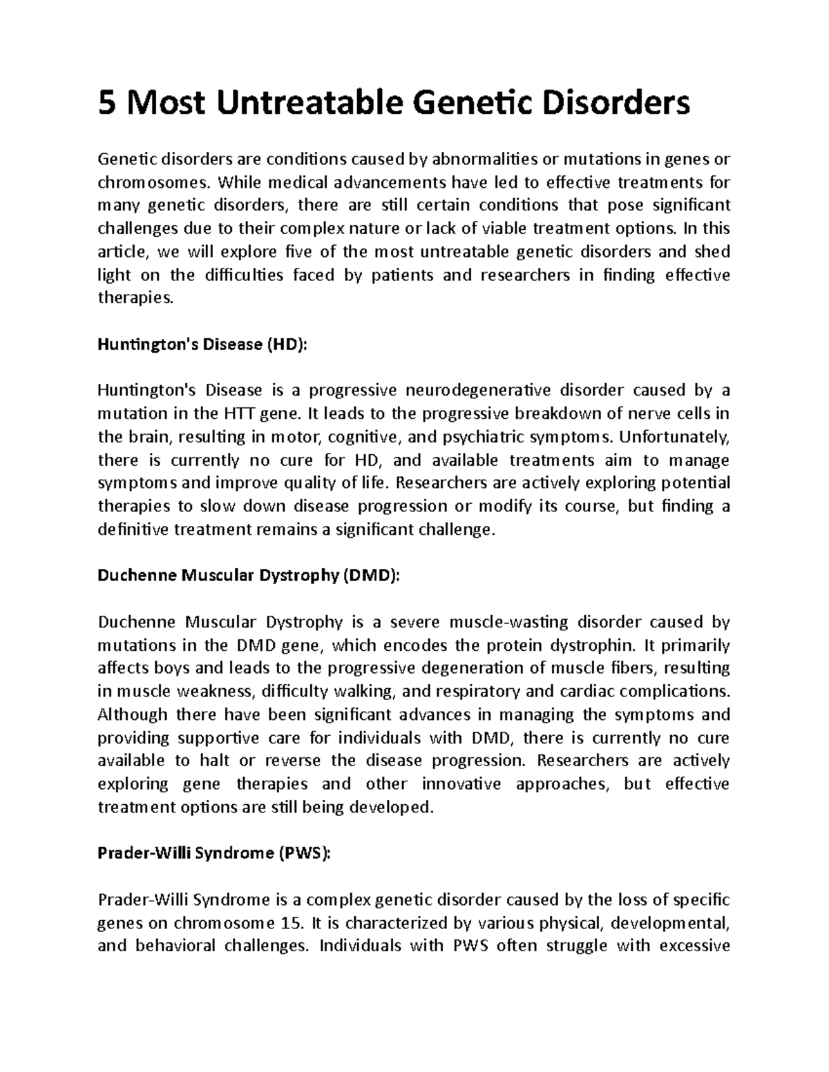 5 Most Untreatable Genetic Disorders - 5 Most Untreatable Genetic ...