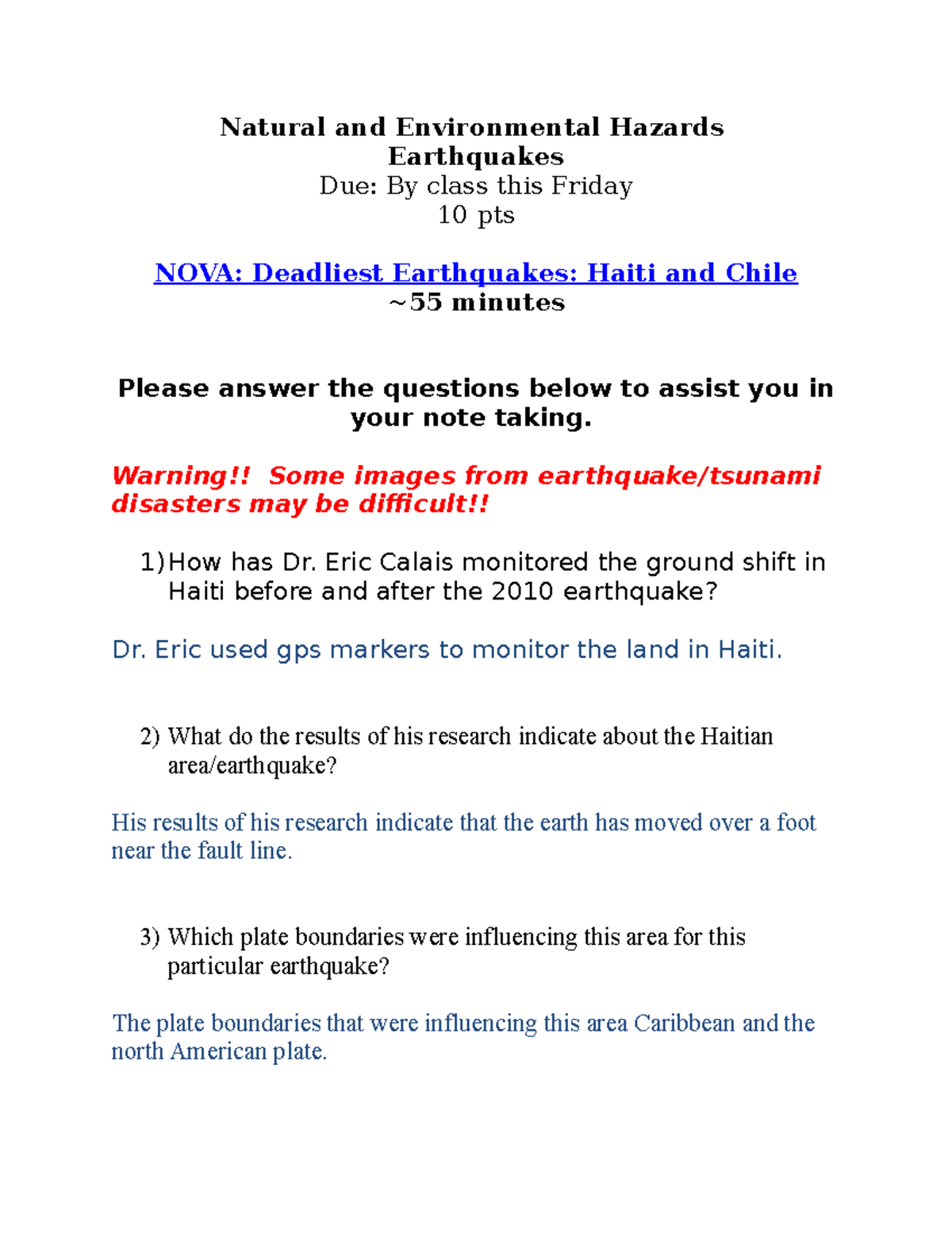 Deadliest Earthquakes NOVA S21 Natural And Environmental Hazards 