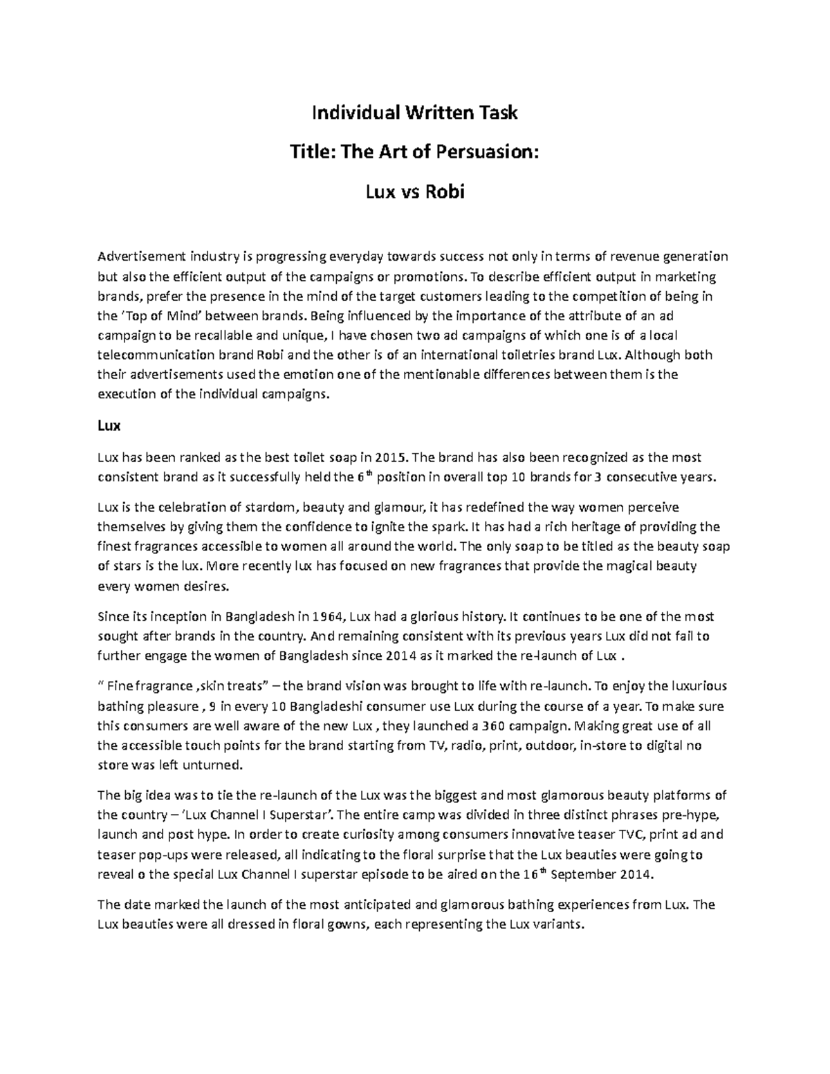 Bus 251 - Important - Individual Written Task Title: The Art of ...