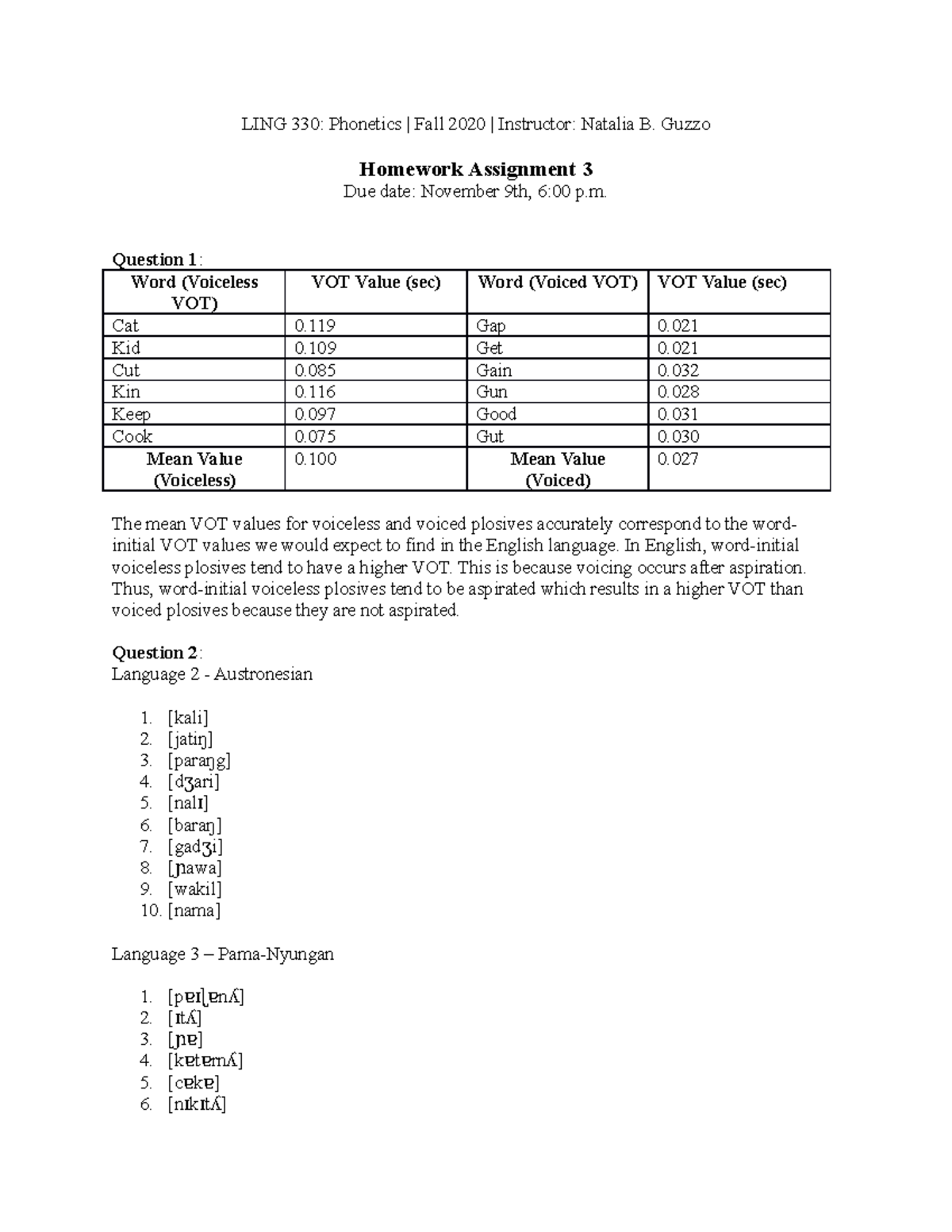 Homework 3 - Assignment 3 - LING 330: Phonetics | Fall 2020 ...