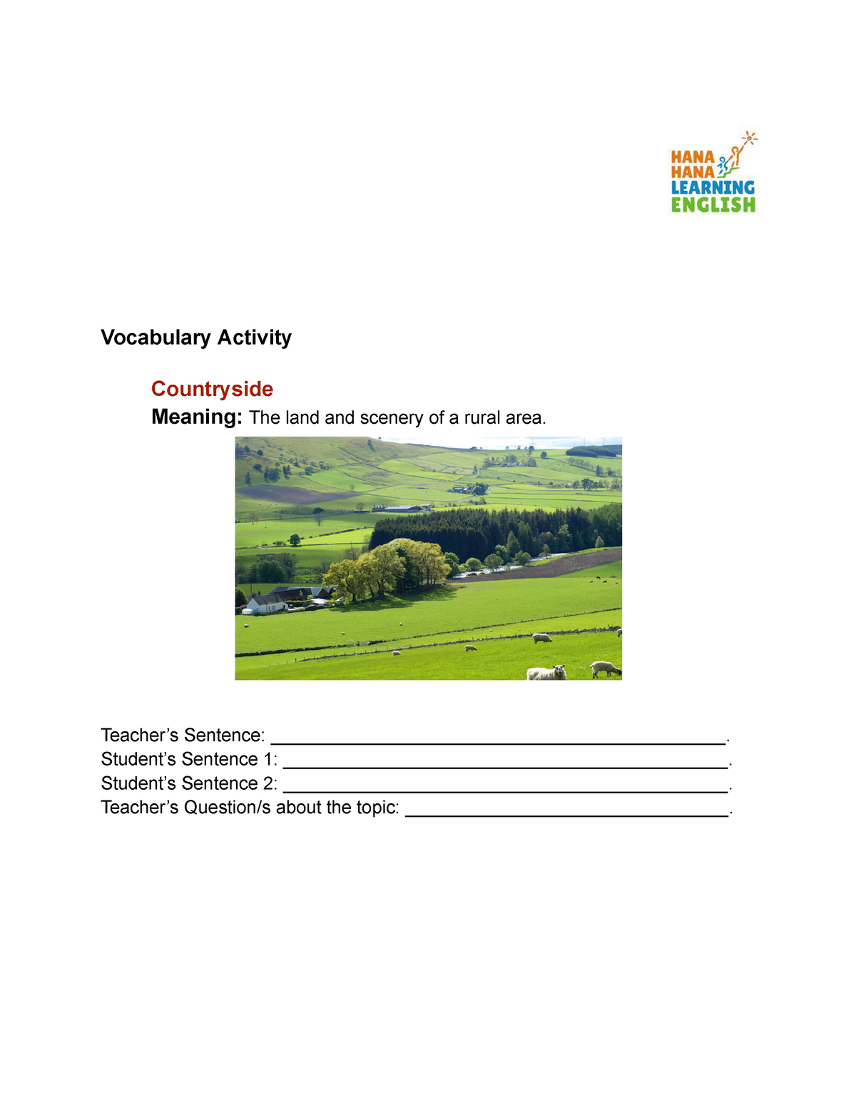 Weekly Vocabulary Sheet 4 Vocabulary Activity Countryside Meaning