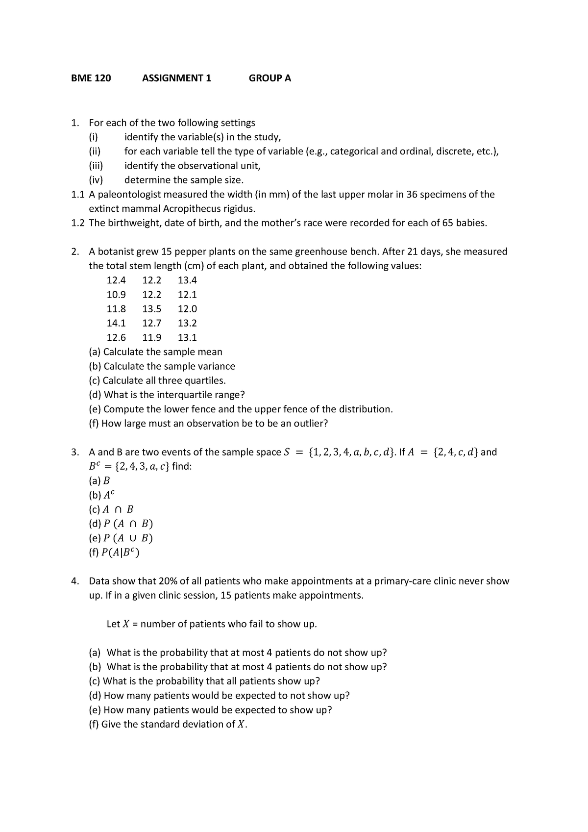 BME 120 Assignment 1 Group A - BME 120 ASSIGNMENT 1 GROUP A For Each Of ...