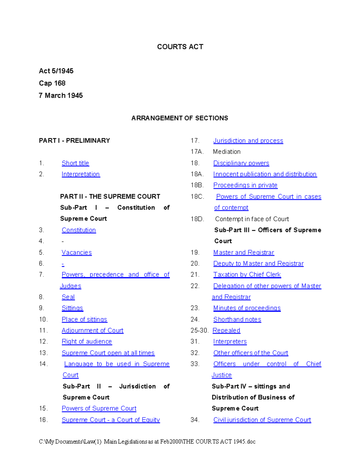 Courtsact1945 7 Courtsact1945 7 COURTS ACT Act 5/ Cap 168 7