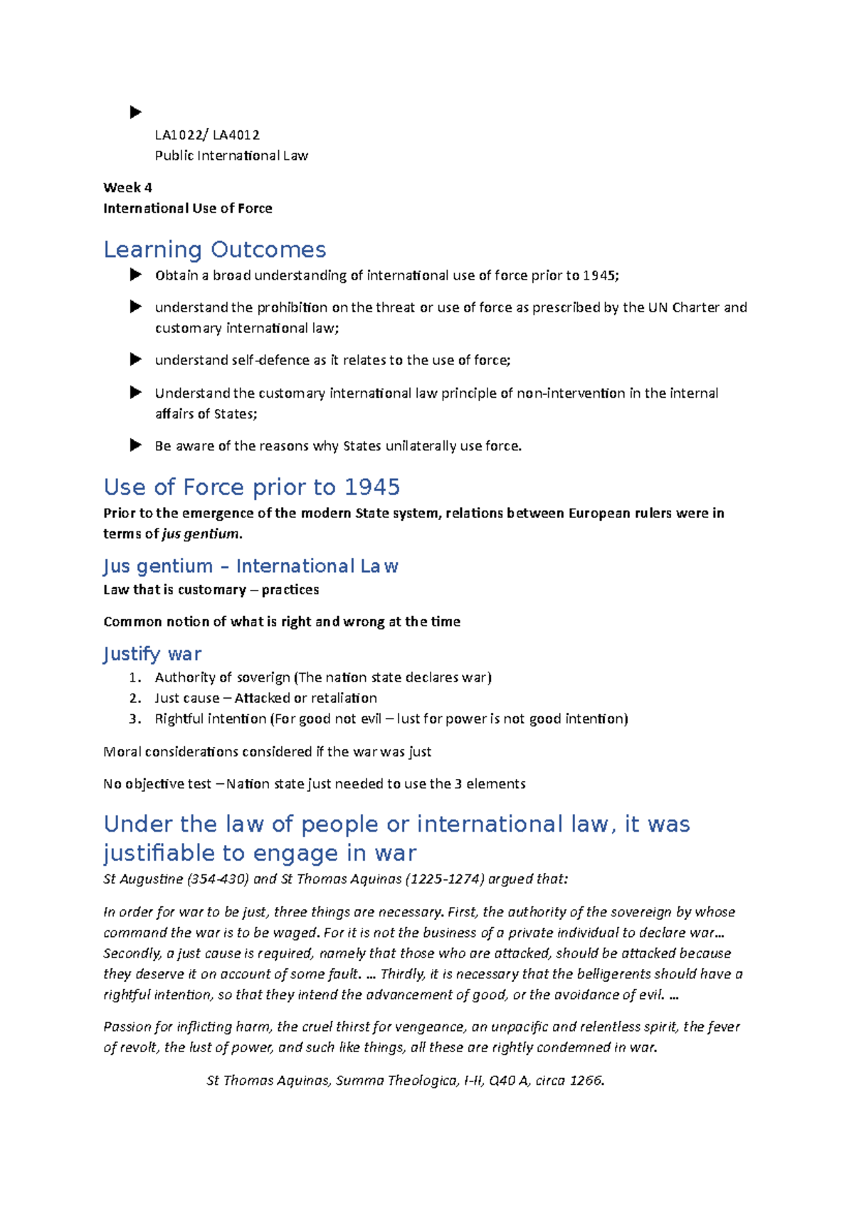 PI Lecture 4 - LA4012 Public International Law Week 4 International Use ...