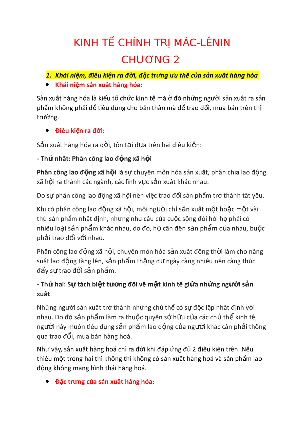 KINH TẾ CHÍNH TRỊ - KINH TẾ CHÍNH TRỊ MÁC-LÊNIN CHƯƠNG 2 Khái Ni M ...