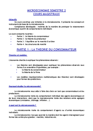 Microeco Intro Notes De Cours Semestre 2 Micro Et Macro - 