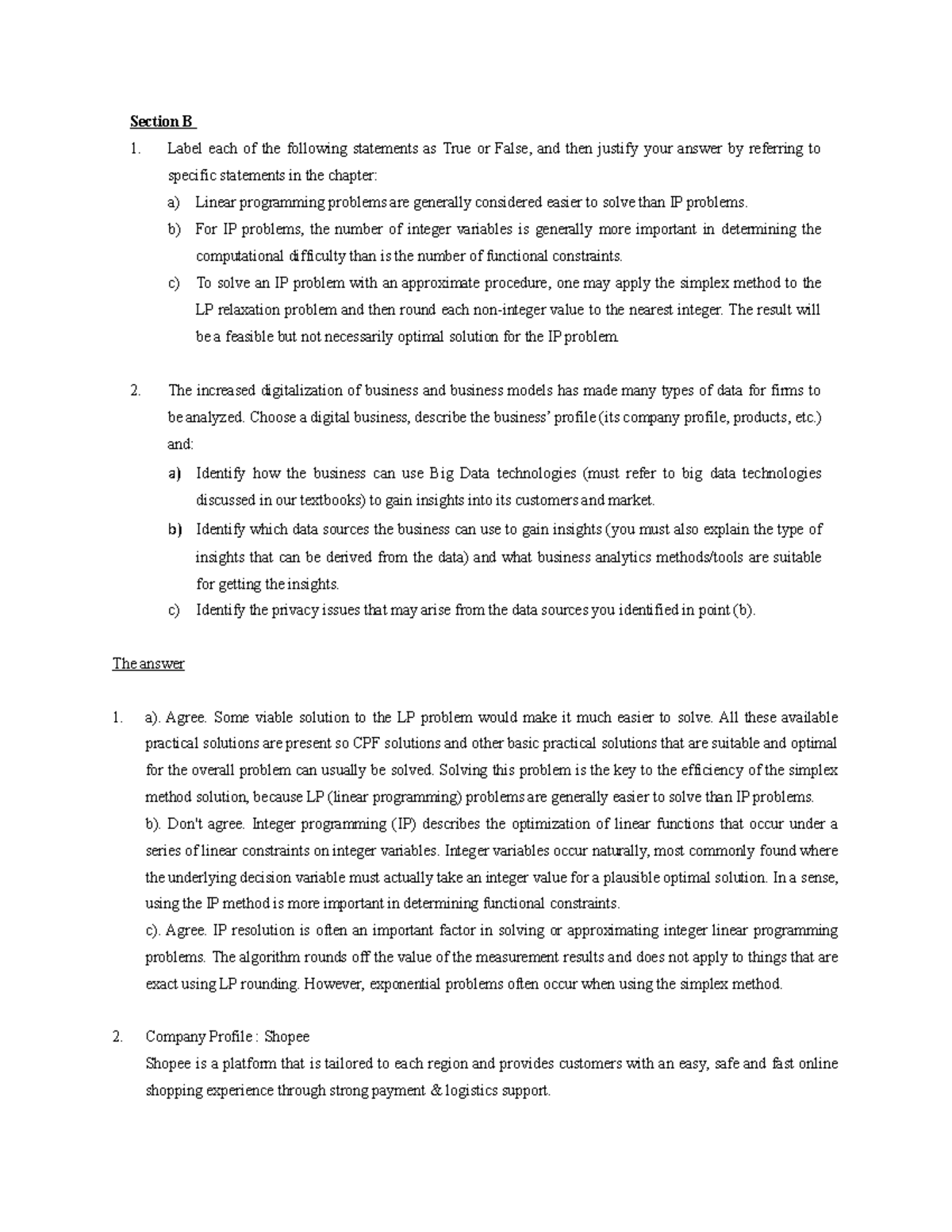 Assignment Work digitalization of business - Section B Label each of ...