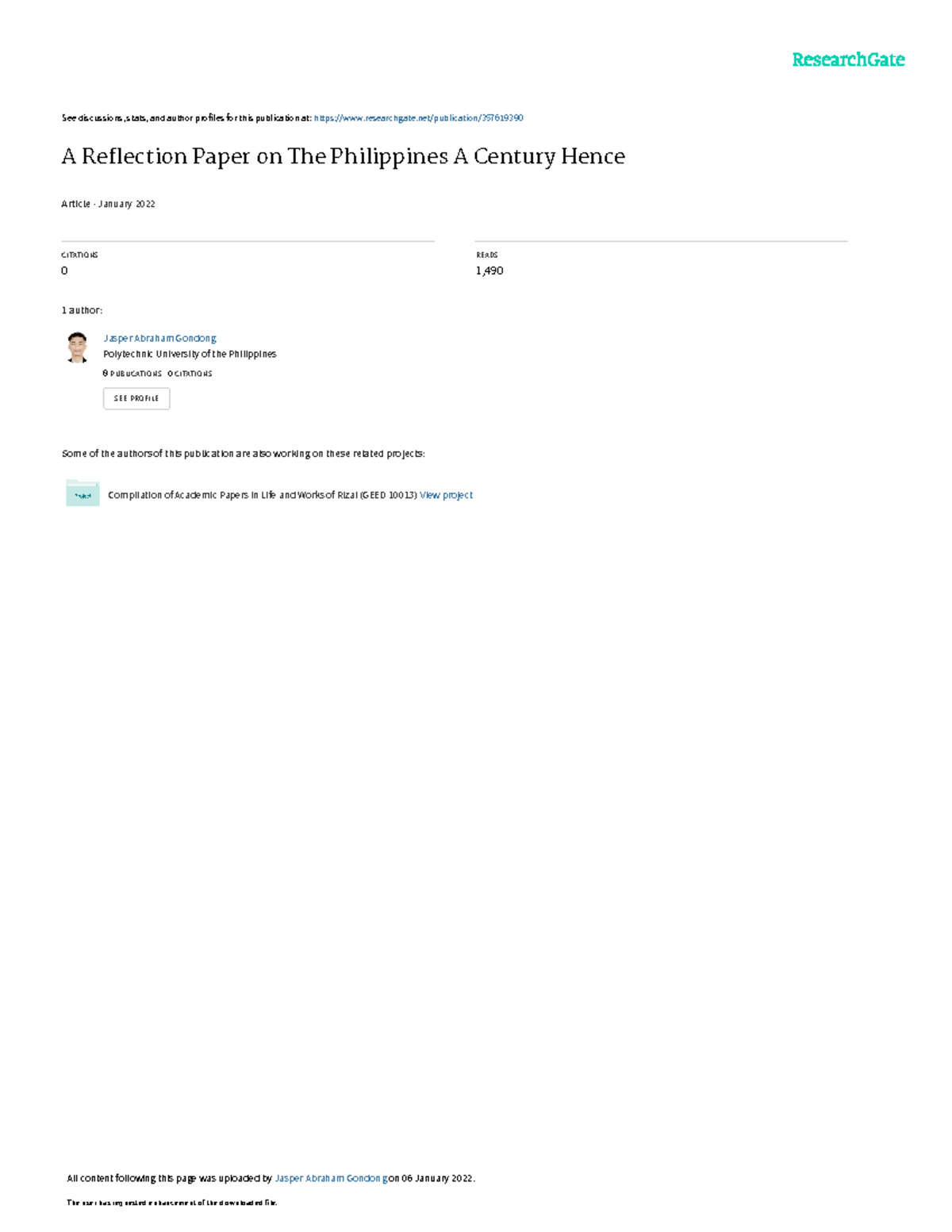 AReflection Paperon The Philippines ACentury Hence - See discussions ...