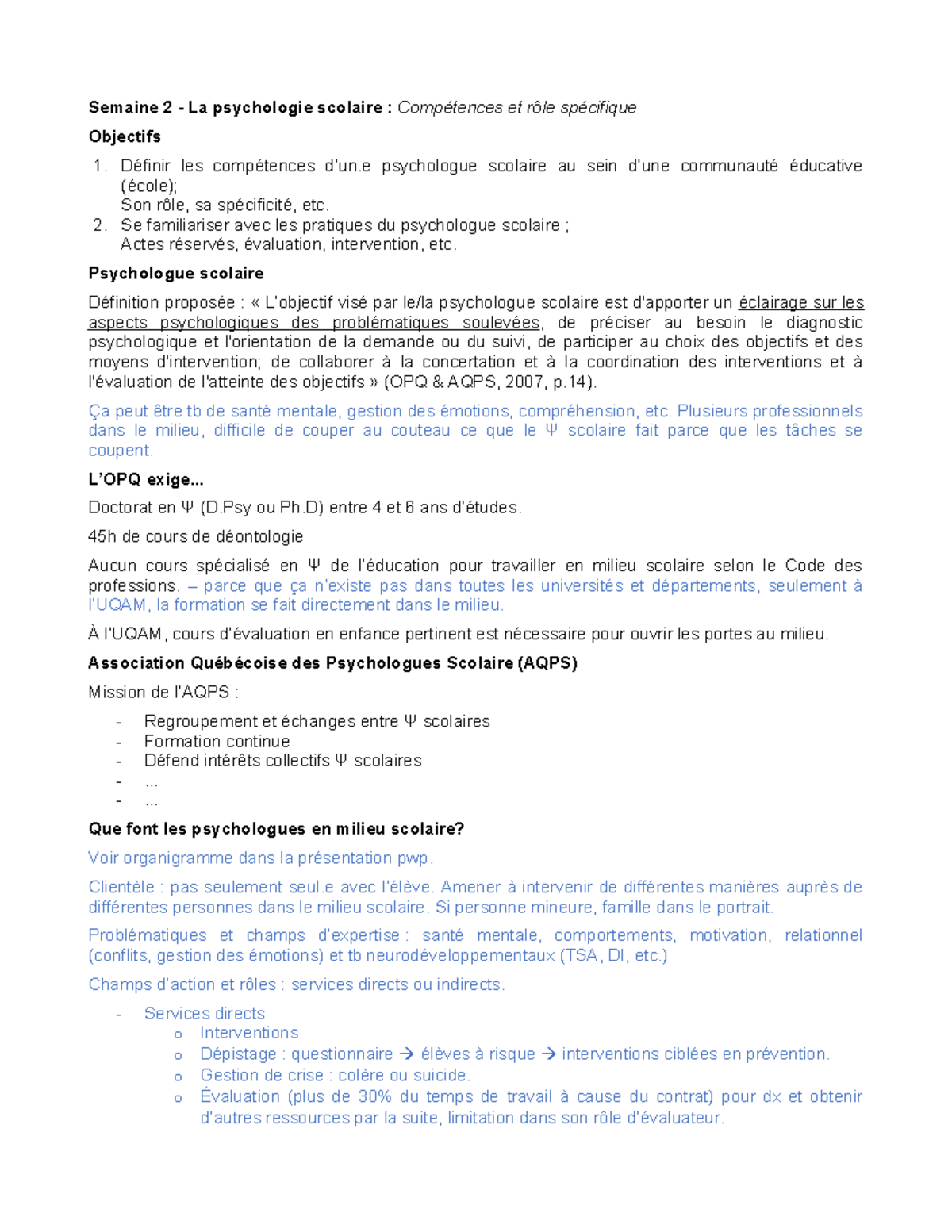PSY4702 Semaine 2 - Semaine 2 - La psychologie scolaire : Compétences ...
