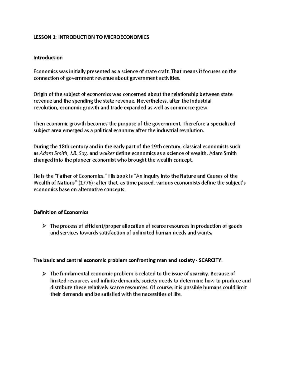 Lesson 1 Microecon - LESSON 1: INTRODUCTION TO MICROECONOMICS ...
