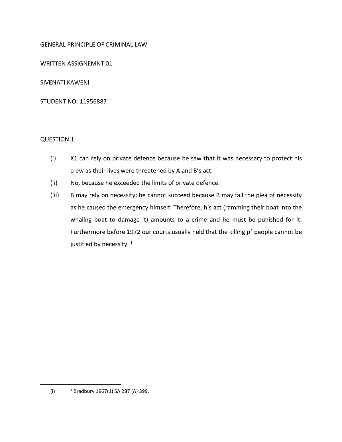 CRW2601 Assignment 01 - GENERAL PRINCIPLE OF CRIMINAL LAW WRITTEN ...