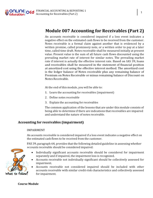 Lesson 4 - Accounting For Receivables II - Accounting For Receivables ...