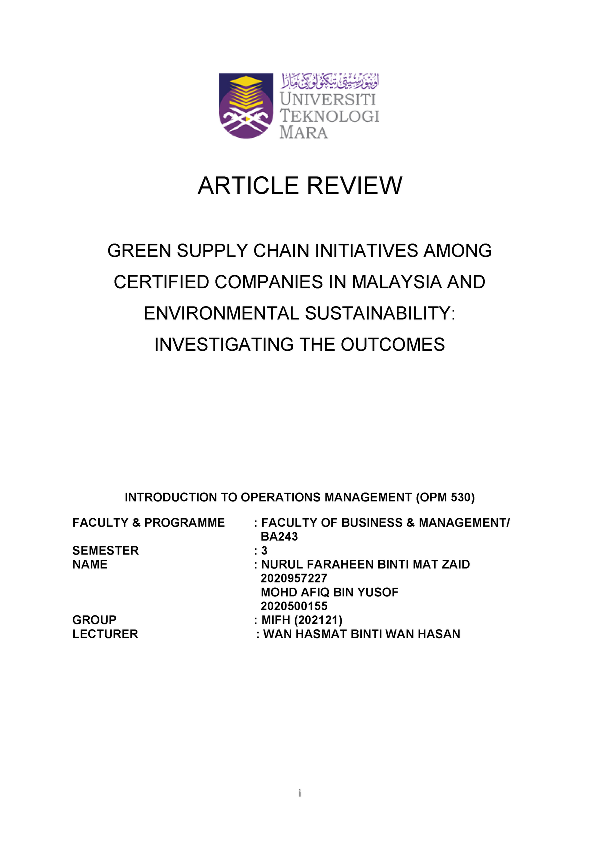 opm530 individual assignment 2 article review