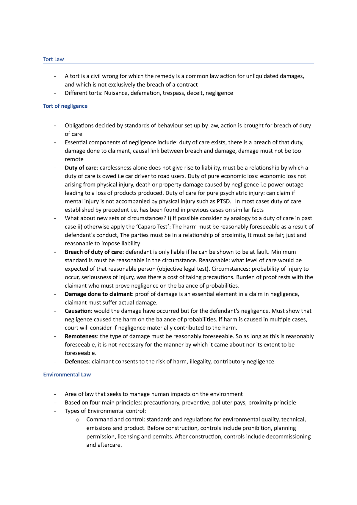 law-notes-summary-finance-and-law-for-engineers-tort-law-a-tort-is