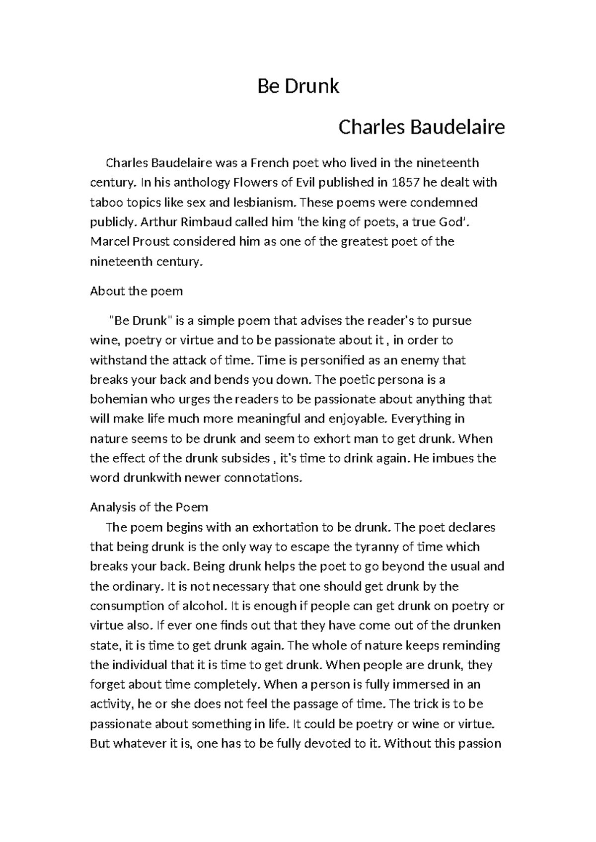 Be DrunkWPS Office Notes on poetry Be Drunk Charles Baudelaire