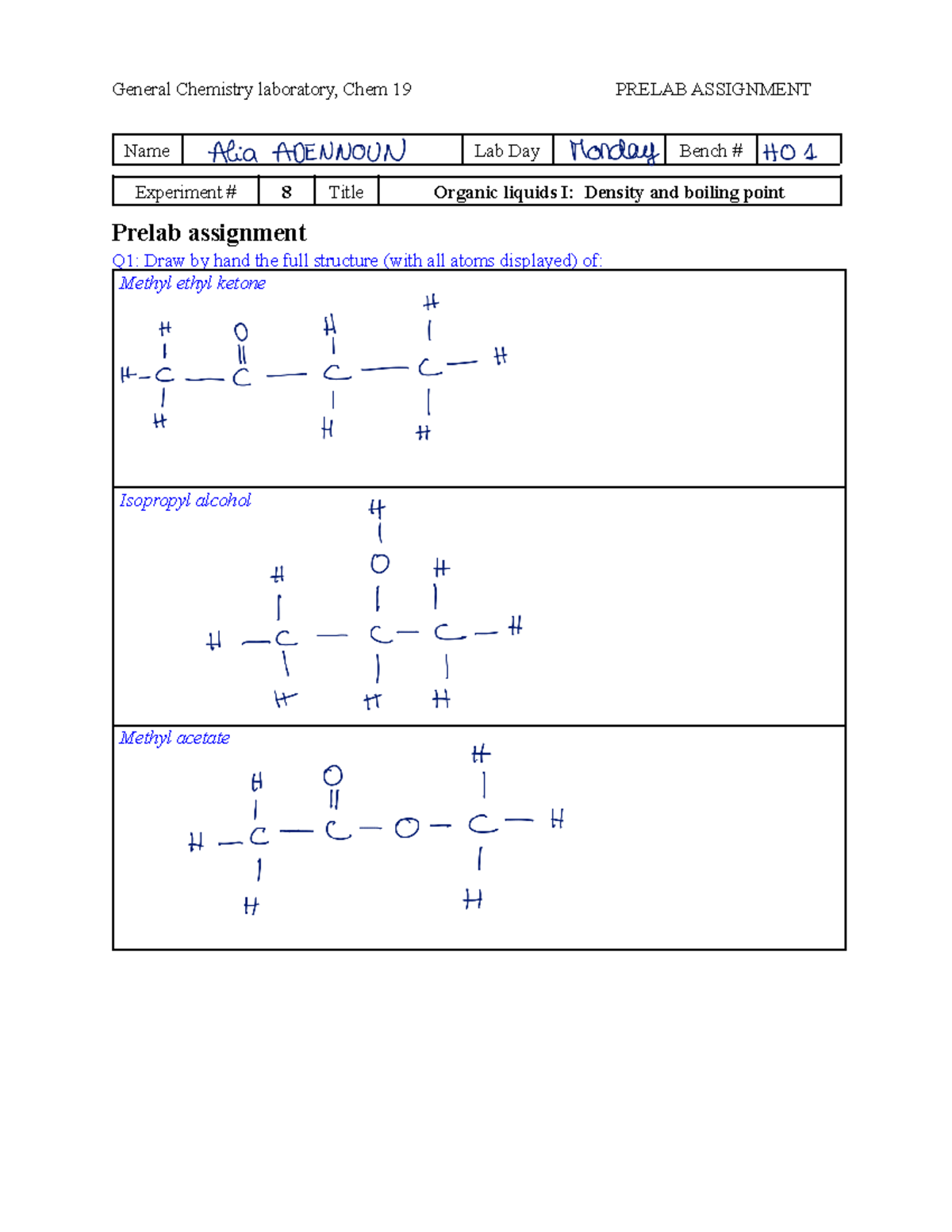 Lab 8 Prelab Assignment Submission - General Chemistry Laboratory, Chem ...