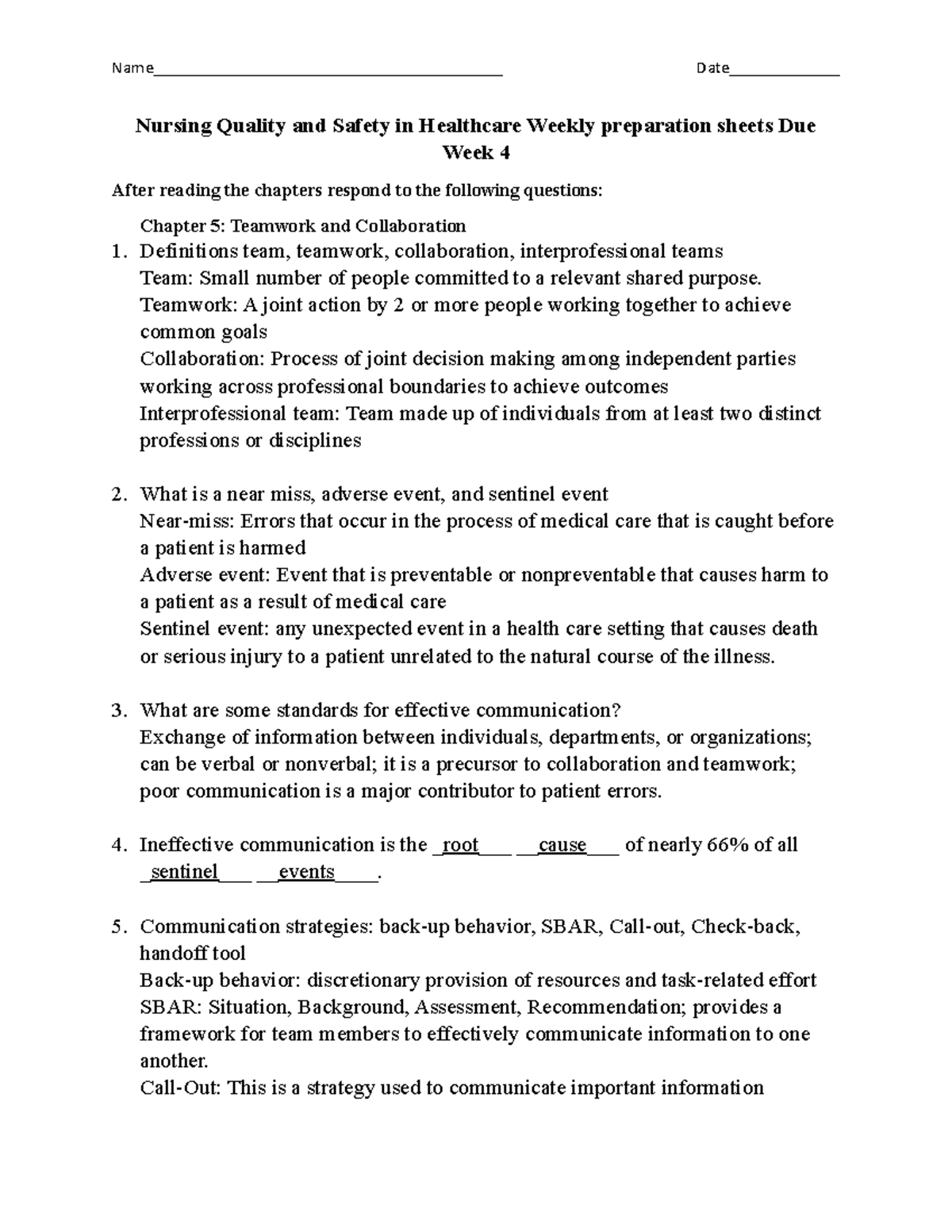 Week 4 Nursing Quality and Safety in Healthcare Weekly preparation