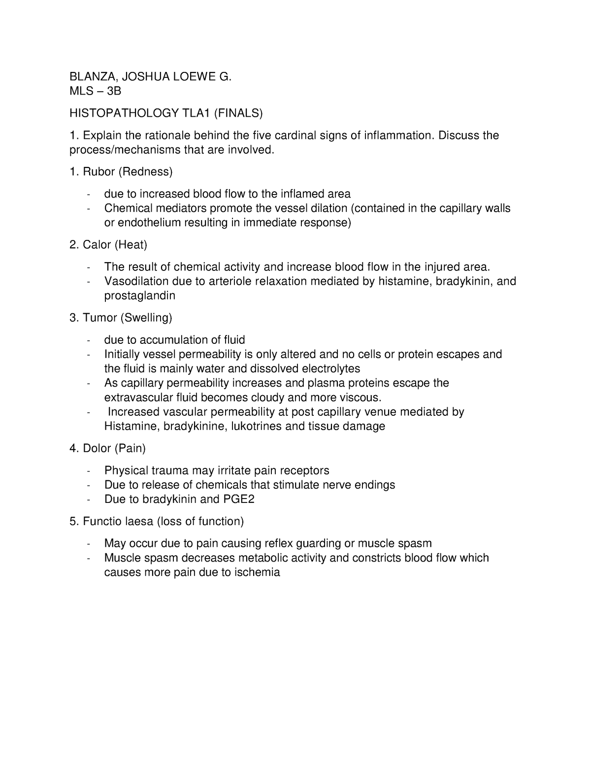 Cardinal signs of Inflammation BLANZA, JOSHUA LOEWE G. MLS 3B