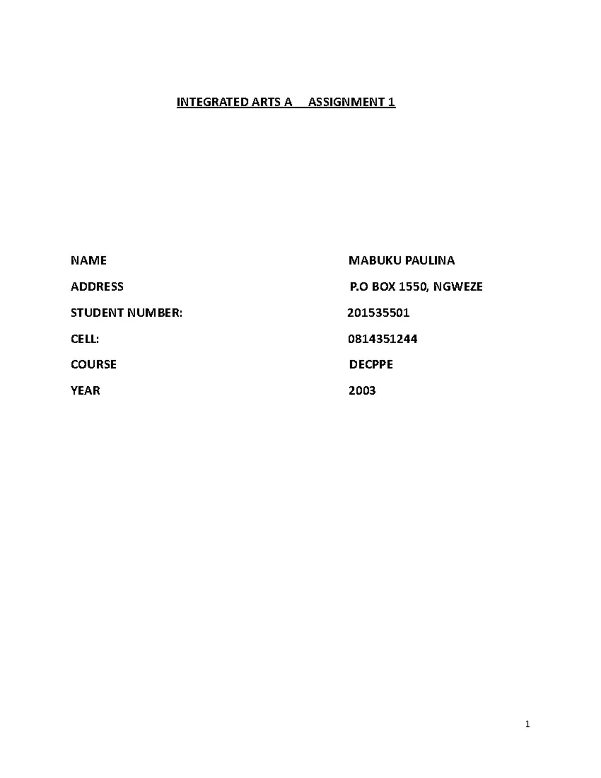 Integrated ARTS A Assignment 1 2023 - INTEGRATED ARTS A ASSIGNMENT 1 ...