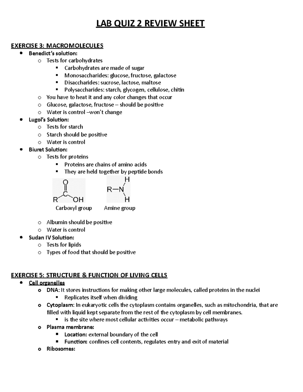 LAB QUIZ 2 Review Sheet Lecture notes 13 LAB QUIZ 2 REVIEW SHEET