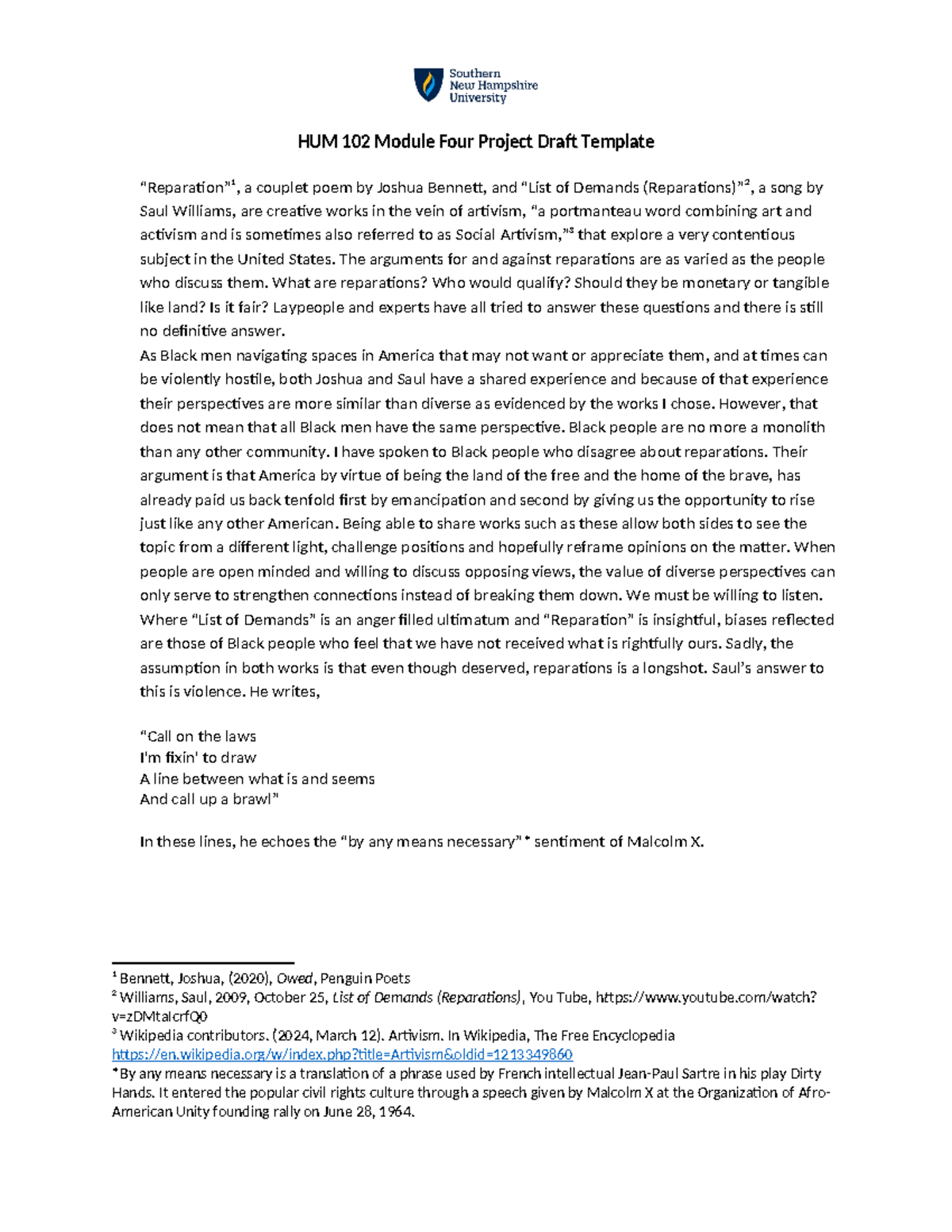 Module Four Project Draft Template - HUM 102 Module Four Project Draft ...